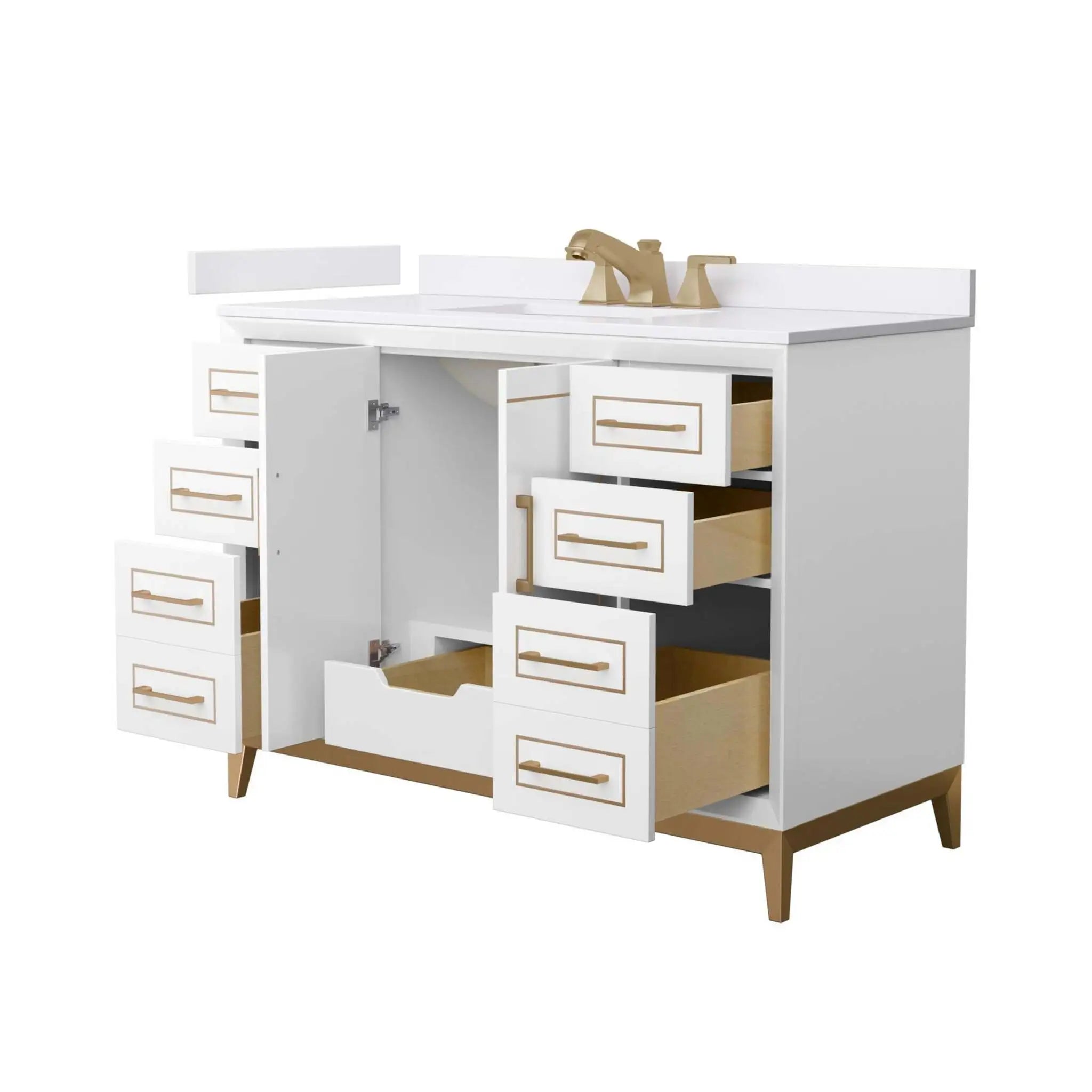 48" Marlena Single Bathroom Vanity in White with Satin Bronze Trim by Wyndham