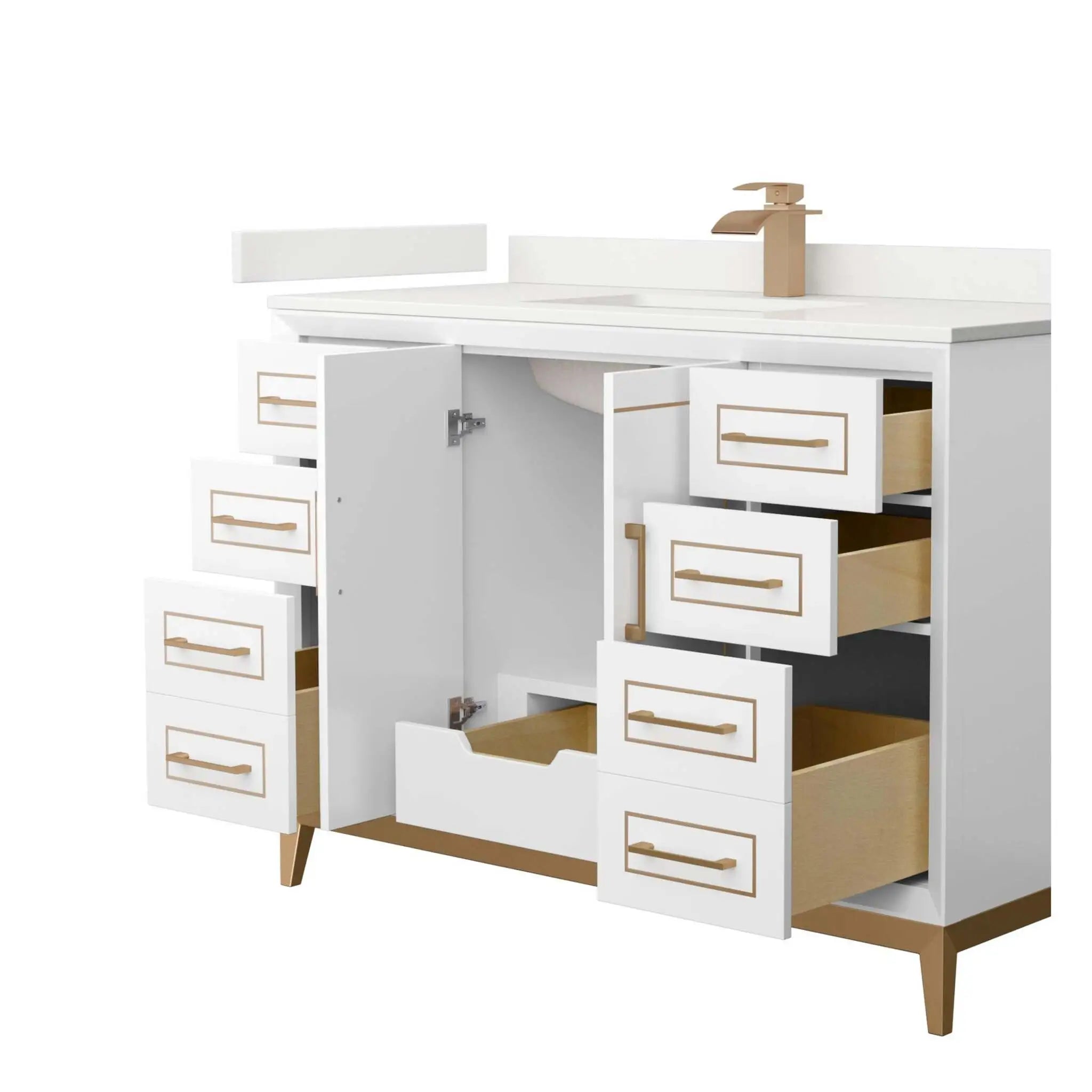 48" Marlena Single Bathroom Vanity in White with Satin Bronze Trim by Wyndham