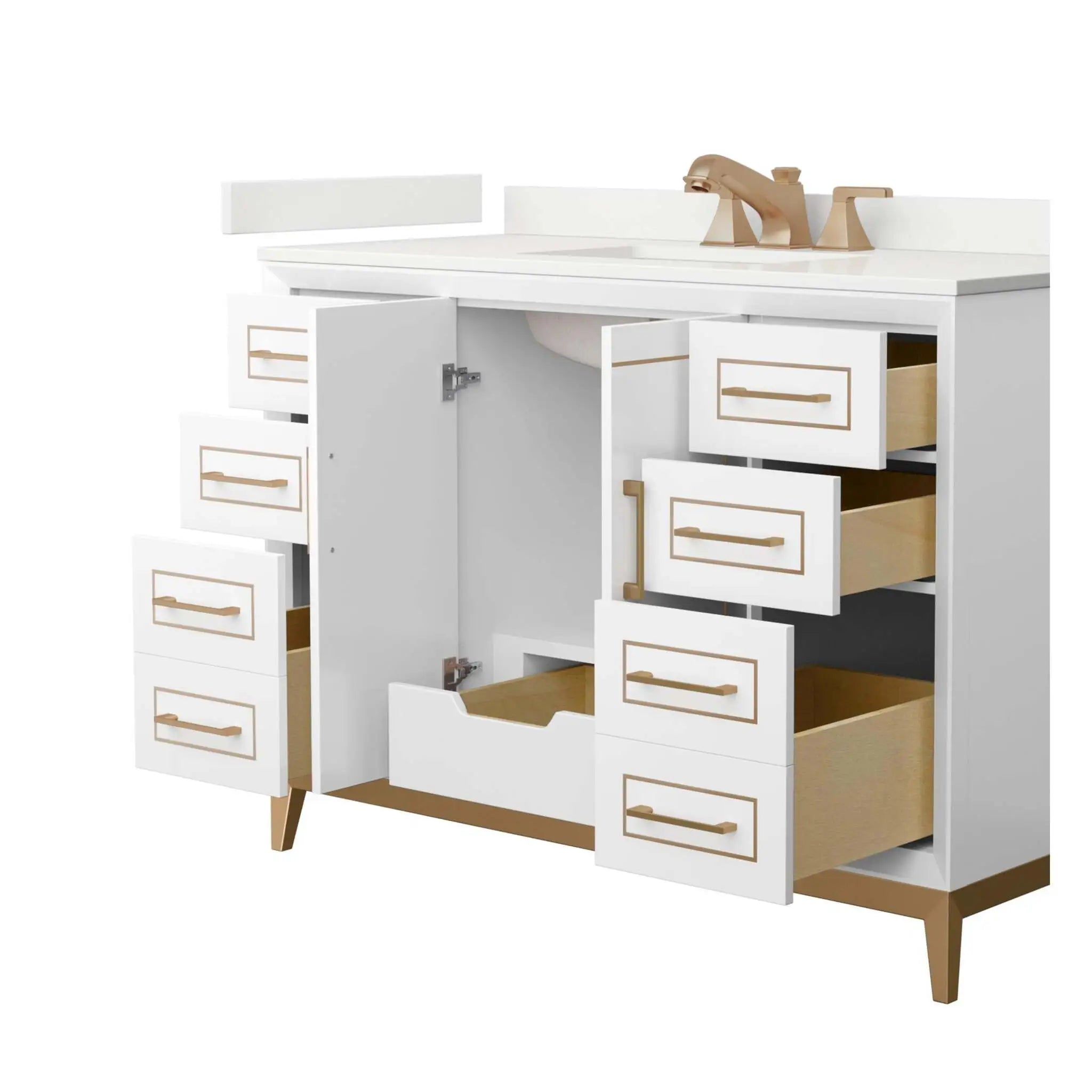 48" Marlena Single Bathroom Vanity in White with Satin Bronze Trim by Wyndham