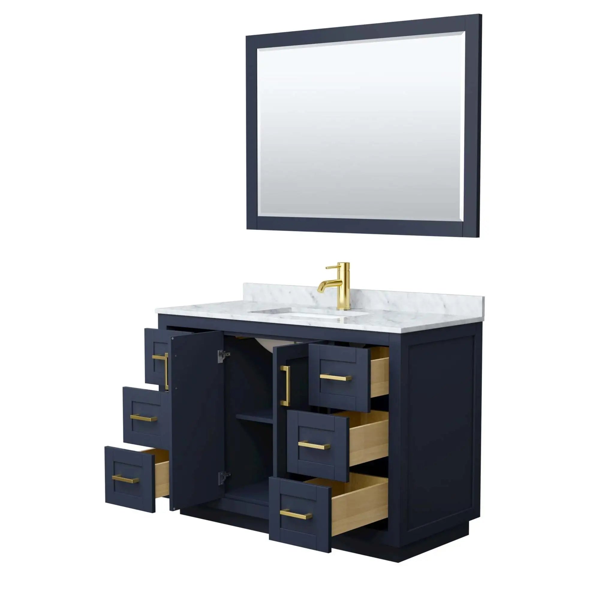 48" Miranda Single Bathroom Vanity in Dark Blue with Brushed Gold Trim & 46" Mirror by Wyndham