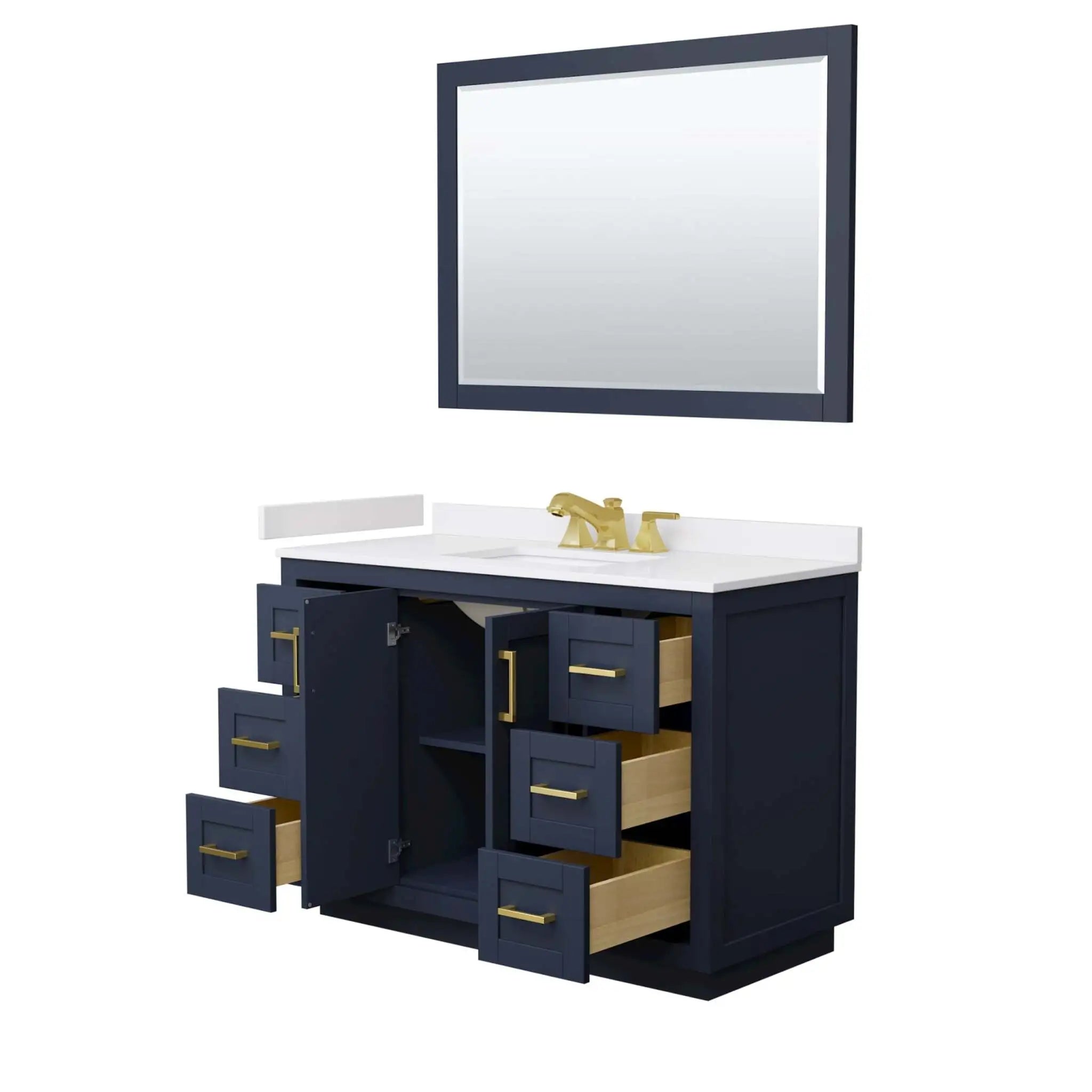 48" Miranda Single Bathroom Vanity in Dark Blue with Brushed Gold Trim & 46" Mirror by Wyndham
