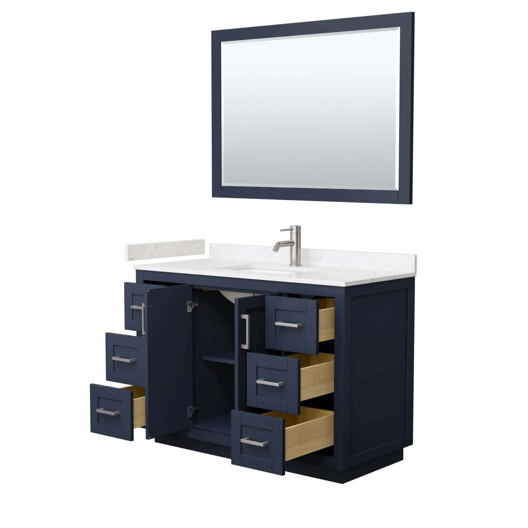 48" Miranda Single Bathroom Vanity in Dark Blue with Brushed Nickel Trim & 46" Mirror by Wyndham