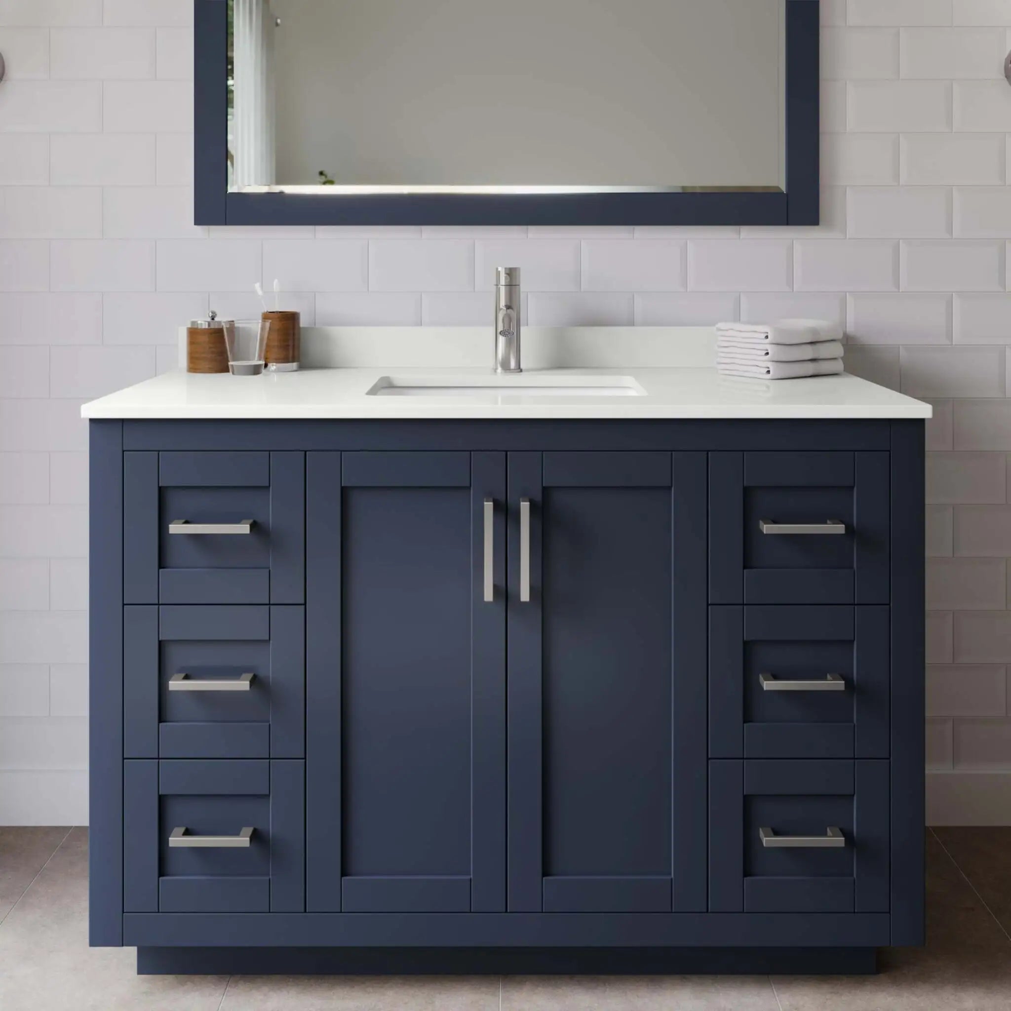 48" Miranda Single Bathroom Vanity in Dark Blue with Brushed Nickel Trim by Wyndham