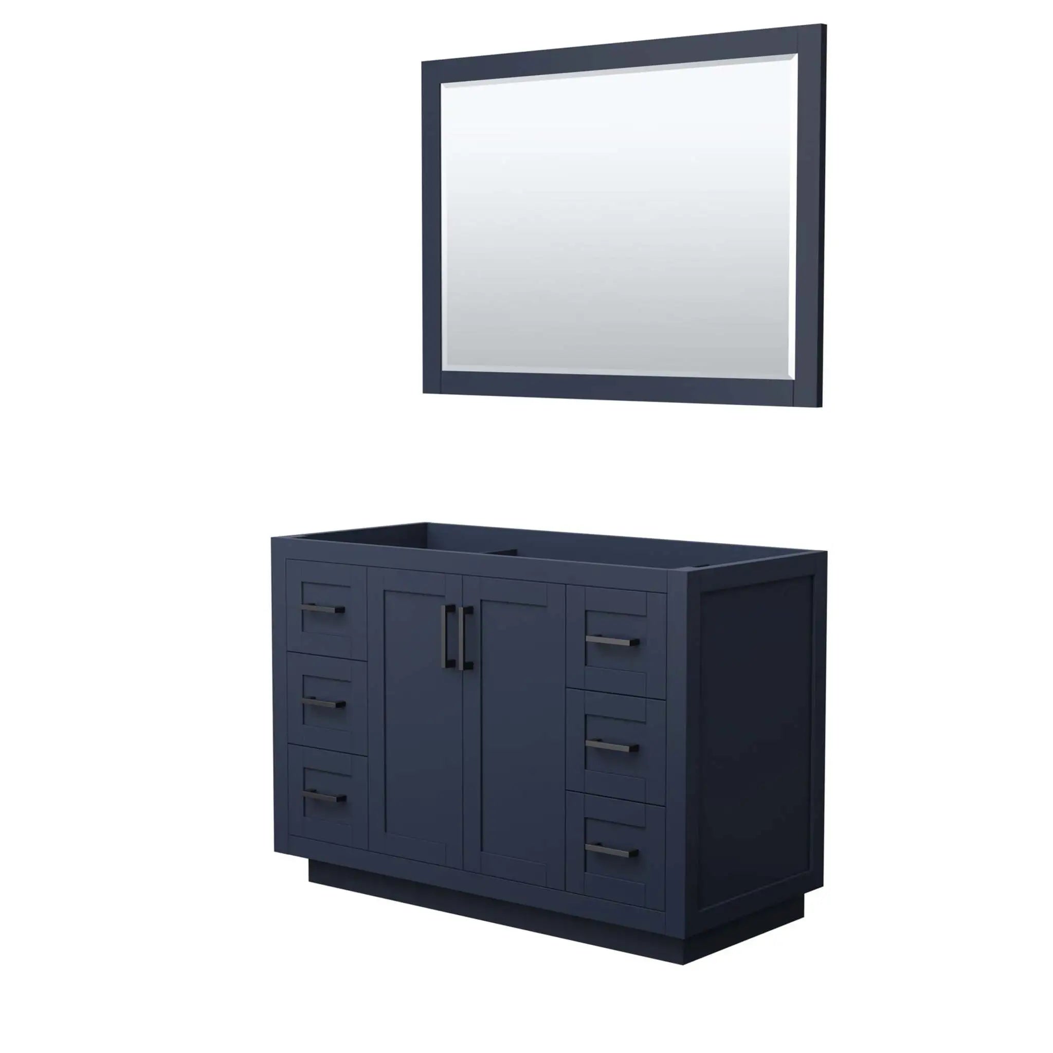 48" Miranda Single Bathroom Vanity in Dark Blue with Matte Black Trim & 46" Mirror by Wyndham