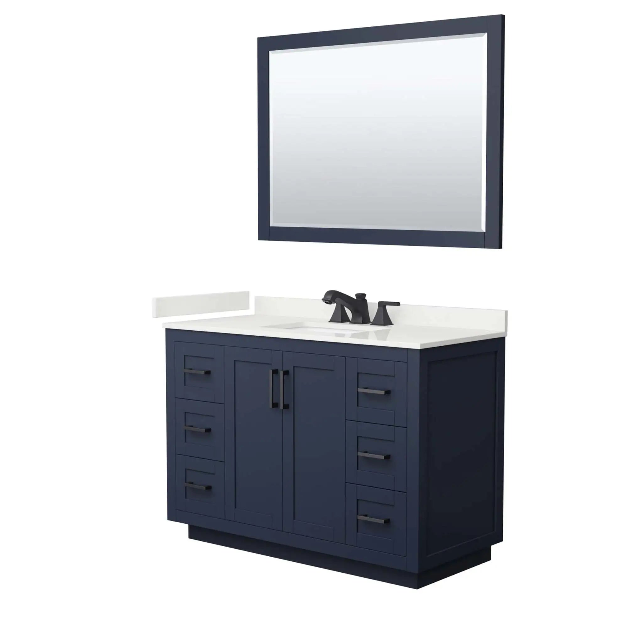 48" Miranda Single Bathroom Vanity in Dark Blue with Matte Black Trim & 46" Mirror by Wyndham