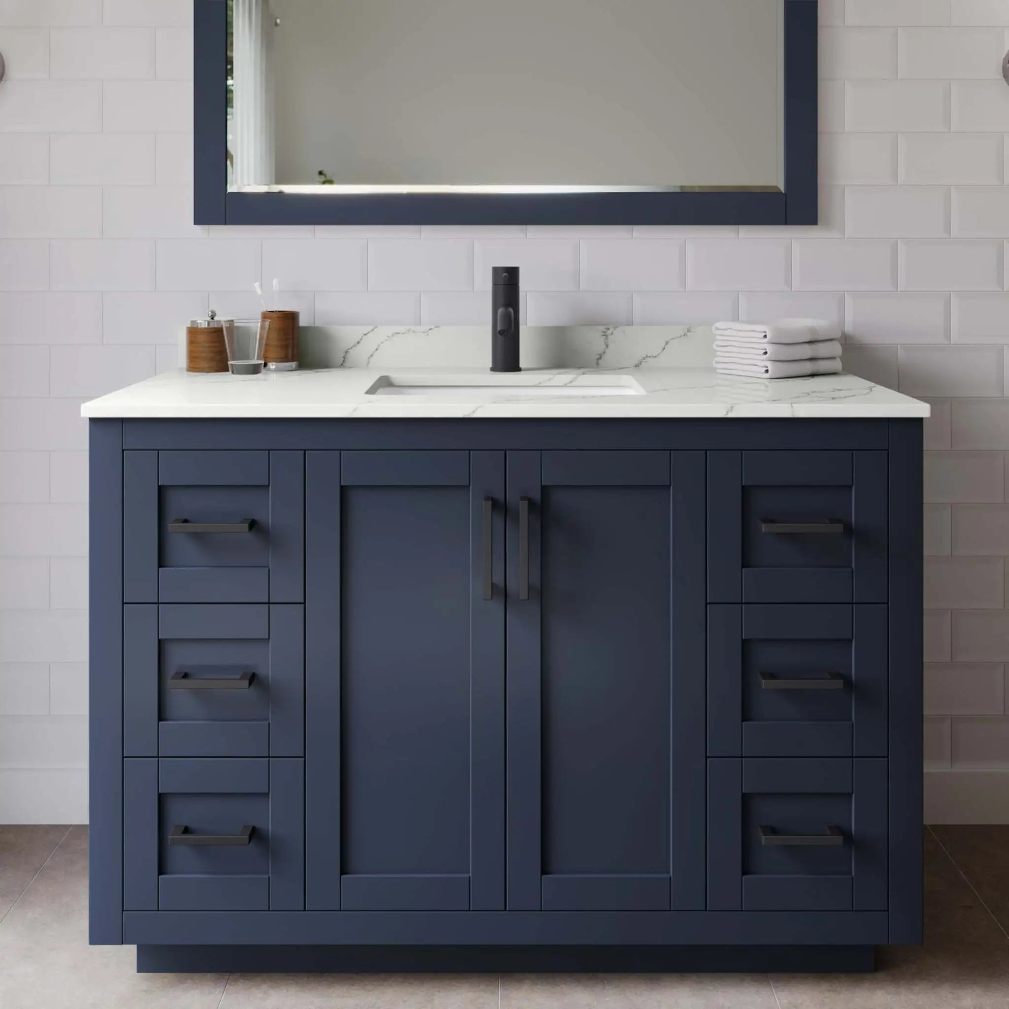 48" Miranda Single Bathroom Vanity in Dark Blue with Matte Black Trim by Wyndham