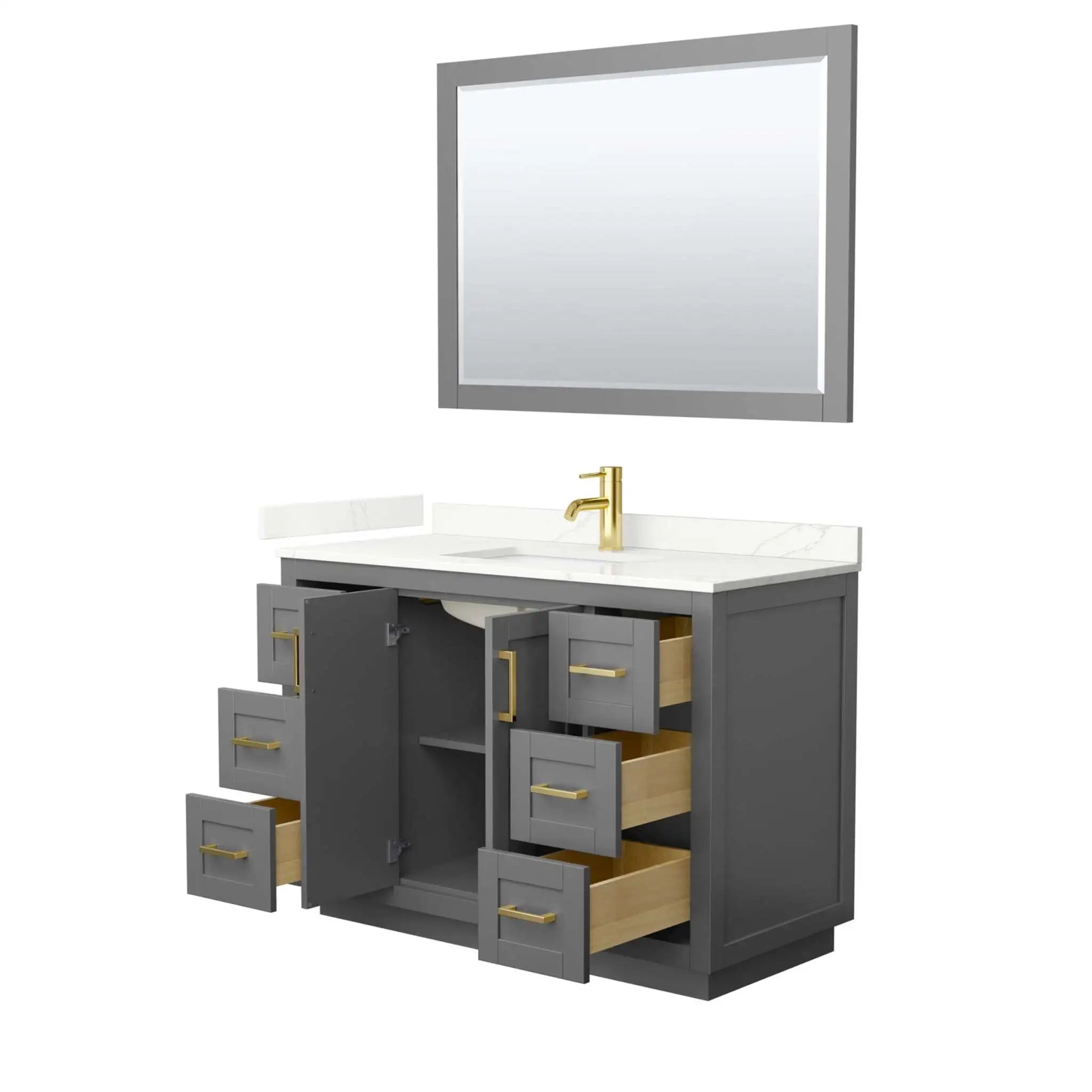 48" Miranda Single Bathroom Vanity in Dark Gray with Brushed Gold Trim & 46" Mirror by Wyndham