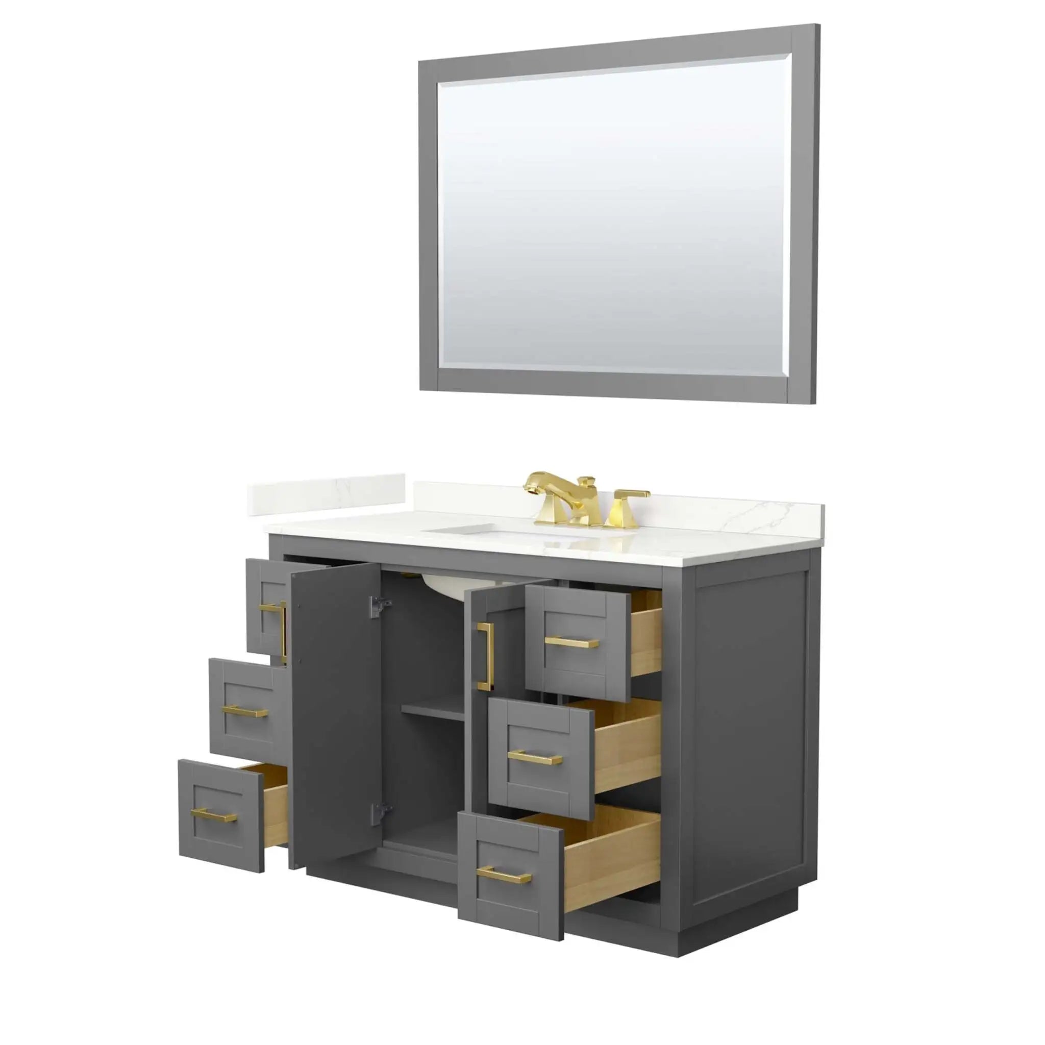 48" Miranda Single Bathroom Vanity in Dark Gray with Brushed Gold Trim & 46" Mirror by Wyndham