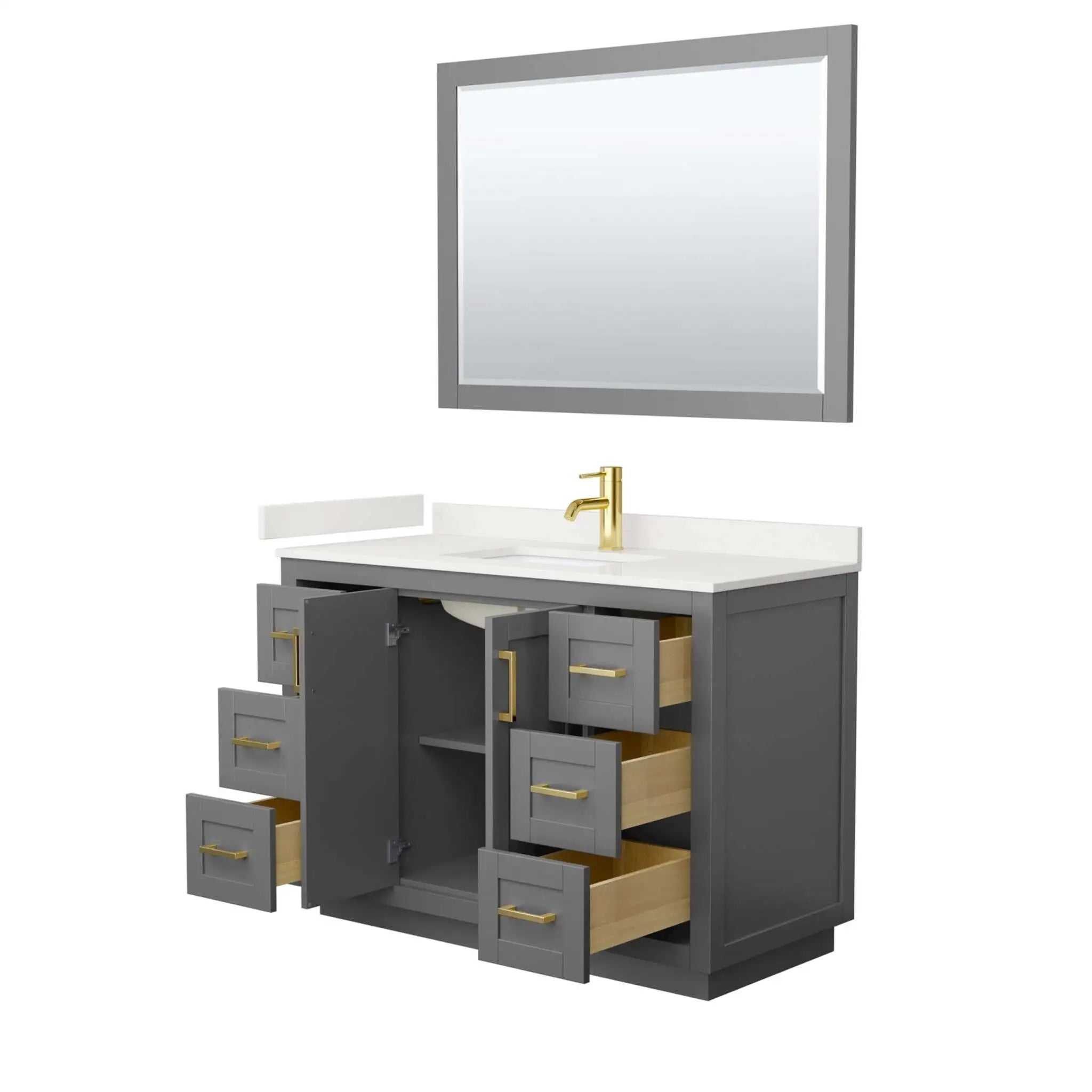 48" Miranda Single Bathroom Vanity in Dark Gray with Brushed Gold Trim & 46" Mirror by Wyndham