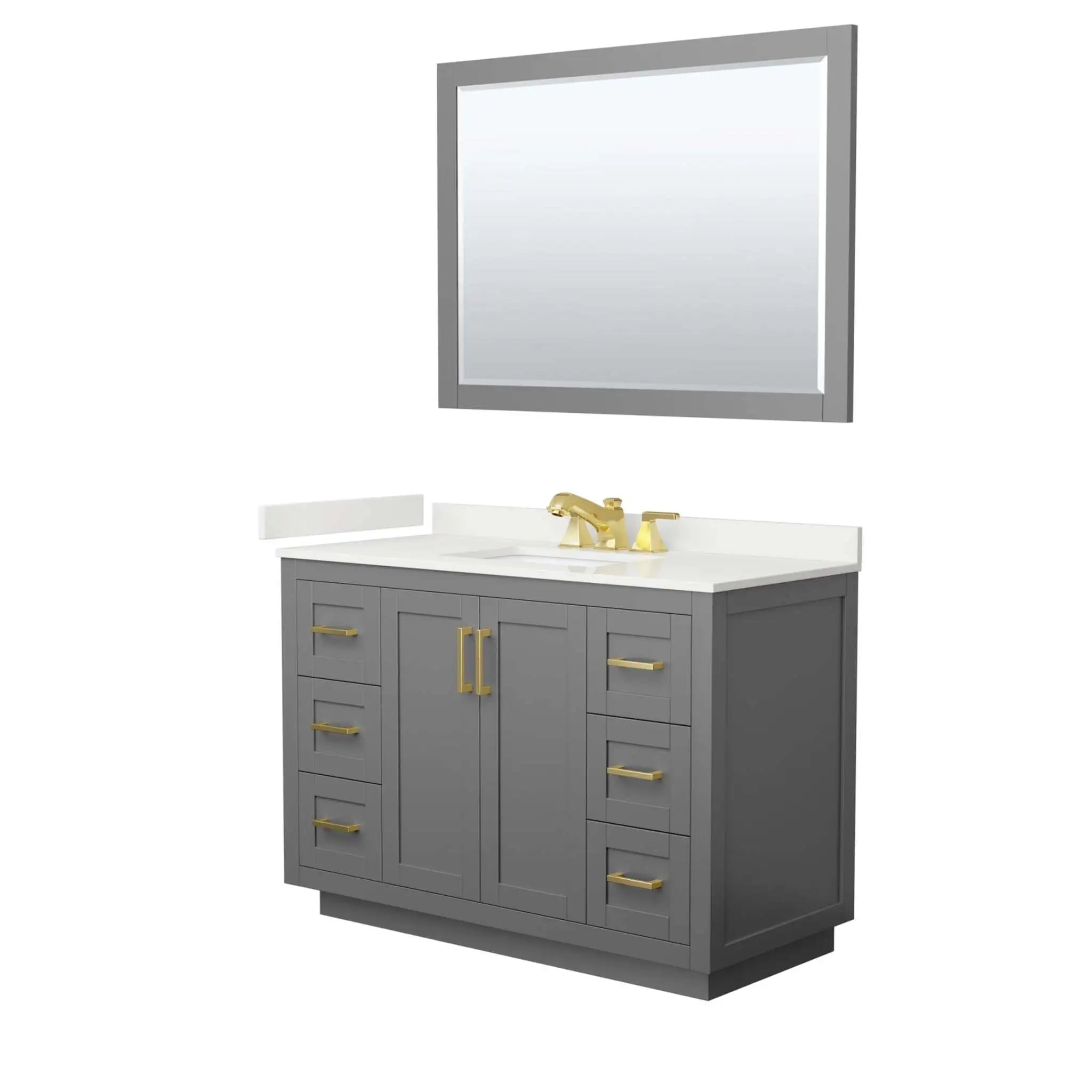 48" Miranda Single Bathroom Vanity in Dark Gray with Brushed Gold Trim & 46" Mirror by Wyndham