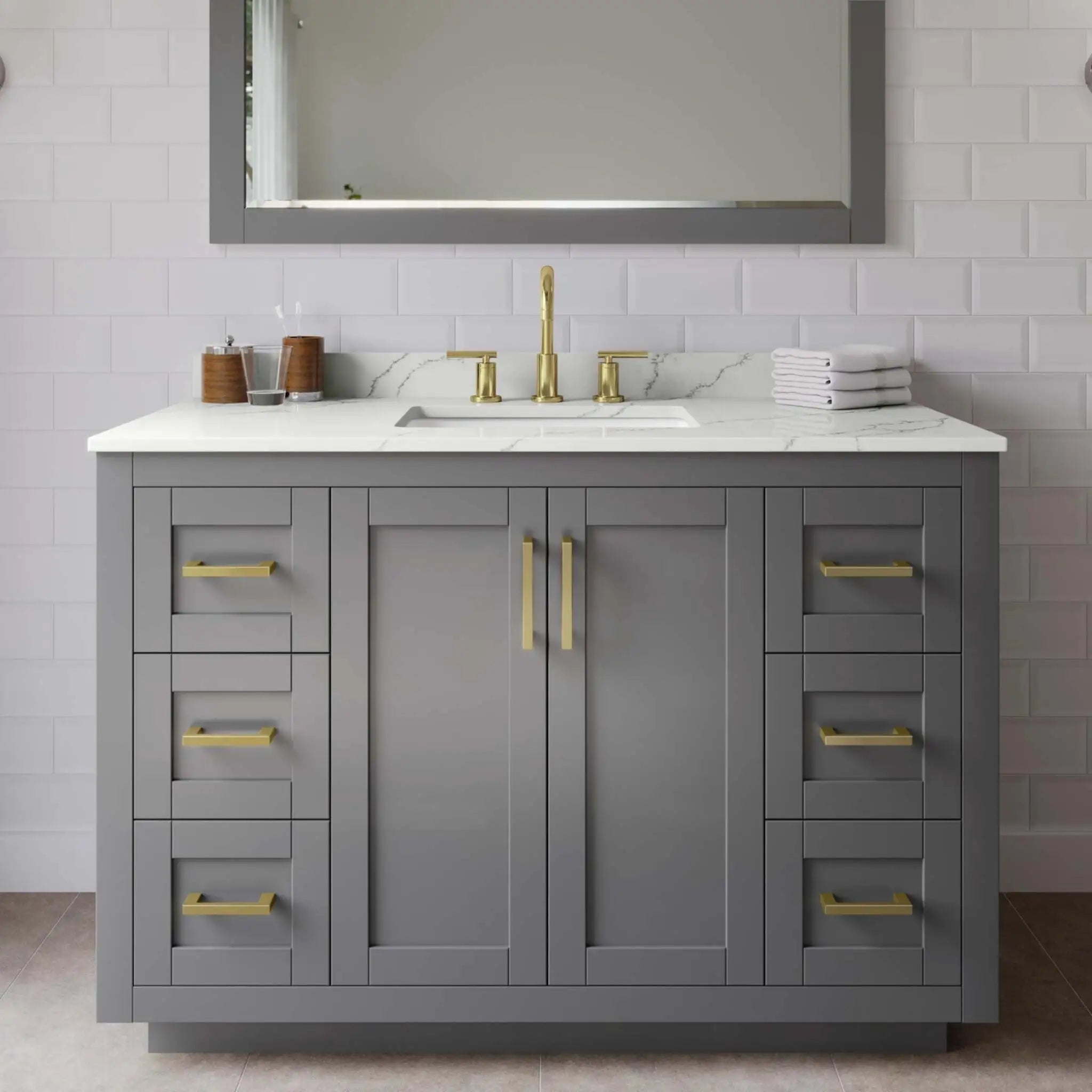48" Miranda Single Bathroom Vanity in Dark Gray with Brushed Gold Trim by Wyndham