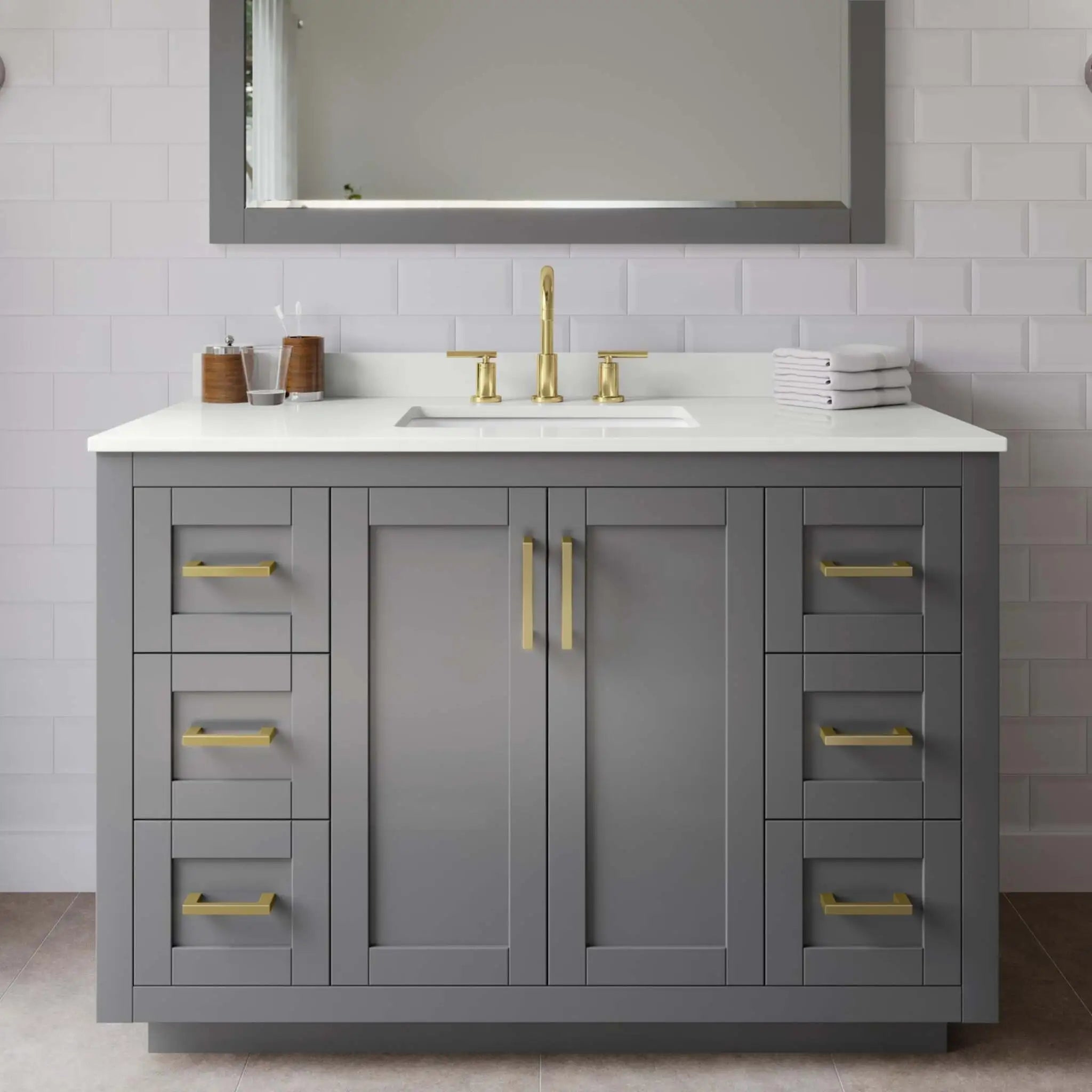 48" Miranda Single Bathroom Vanity in Dark Gray with Brushed Gold Trim by Wyndham