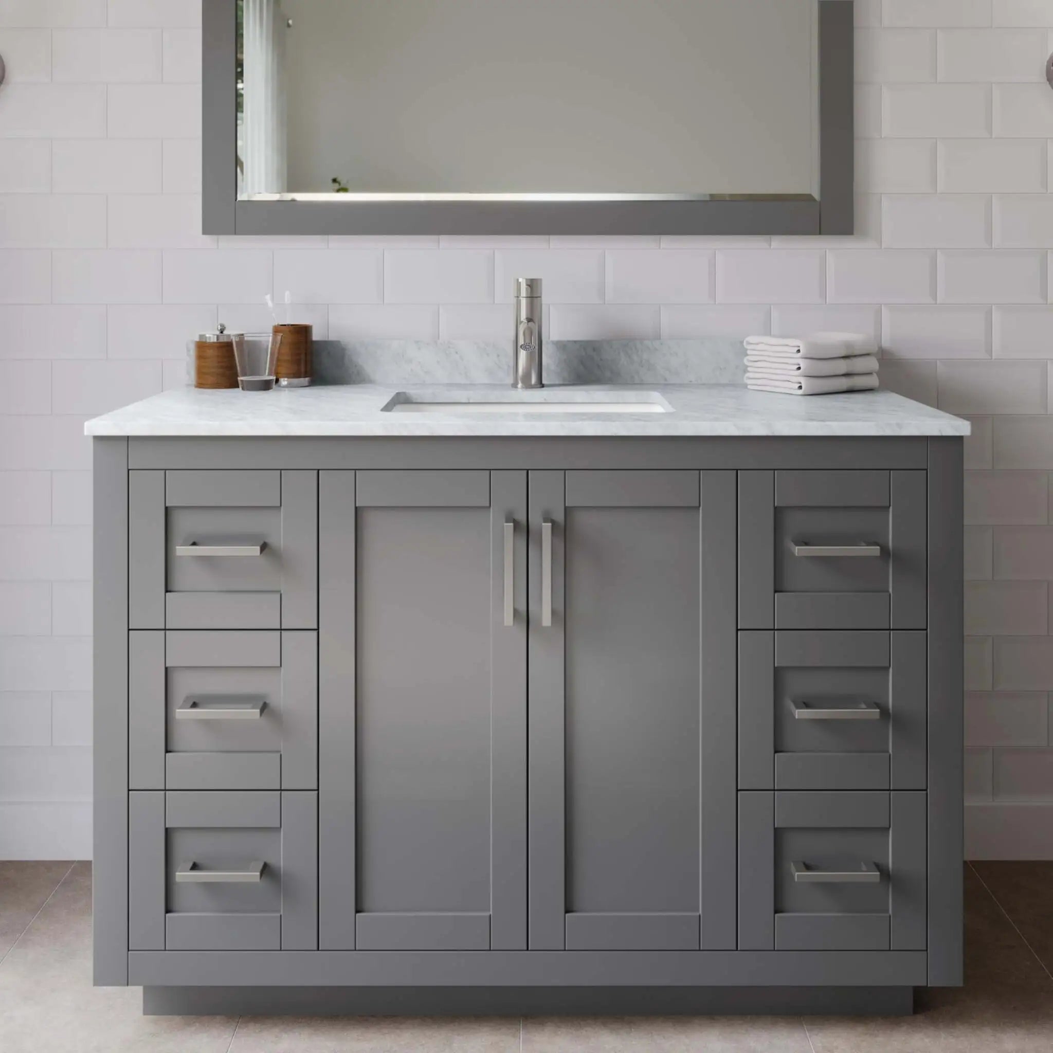 48" Miranda Single Bathroom Vanity in Dark Gray with Brushed Nickel Trim & 46" Mirror by Wyndham
