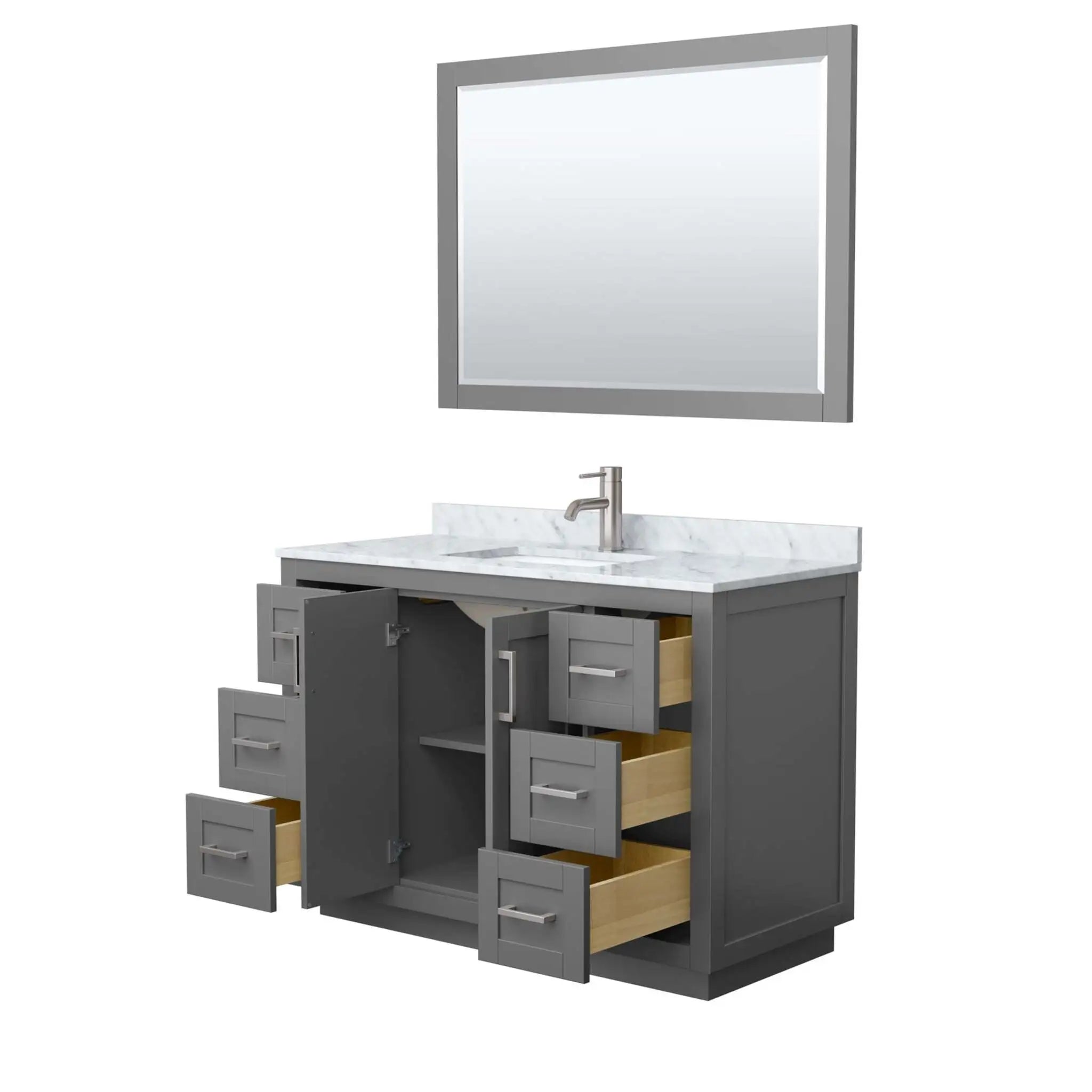 48" Miranda Single Bathroom Vanity in Dark Gray with Brushed Nickel Trim & 46" Mirror by Wyndham