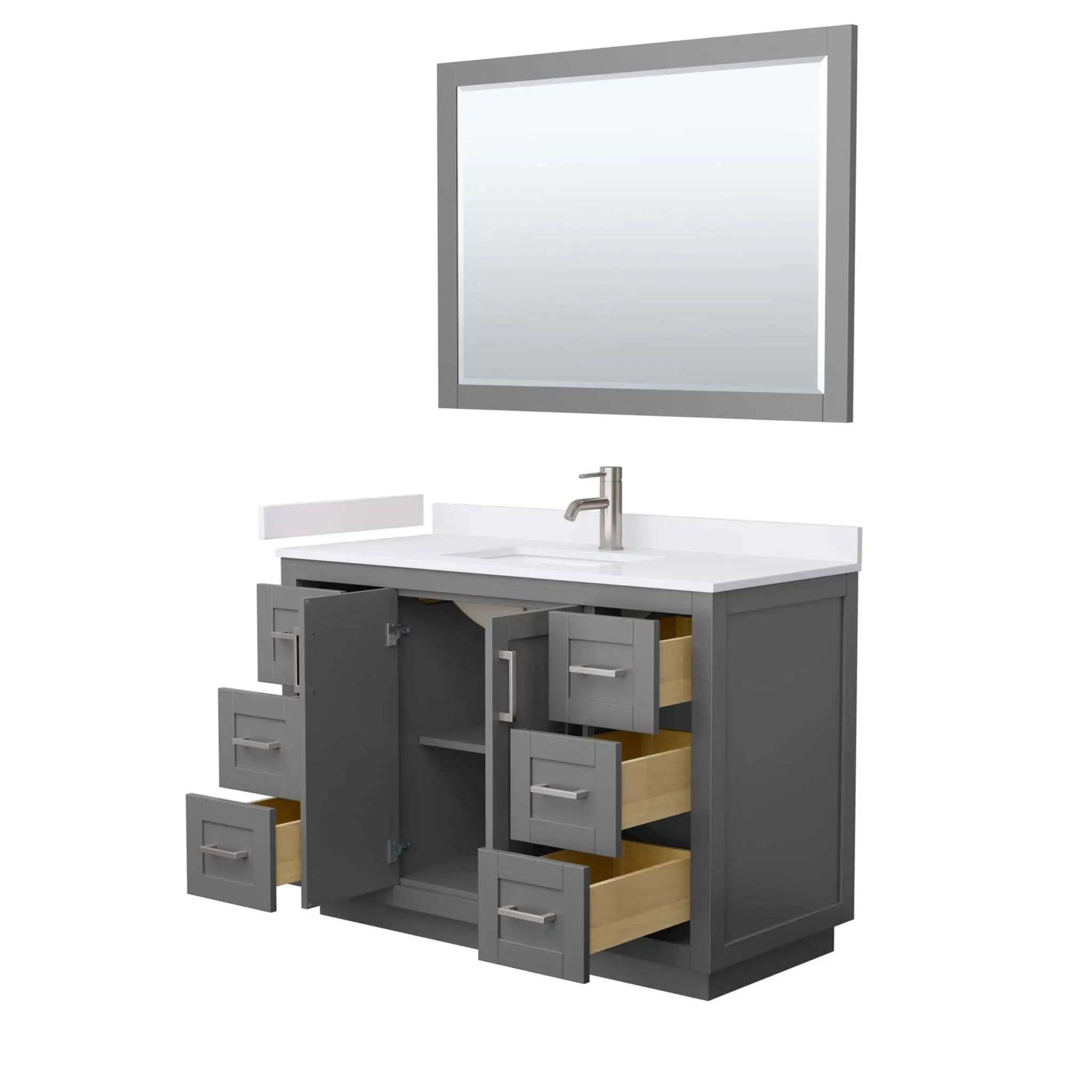 48" Miranda Single Bathroom Vanity in Dark Gray with Brushed Nickel Trim & 46" Mirror by Wyndham