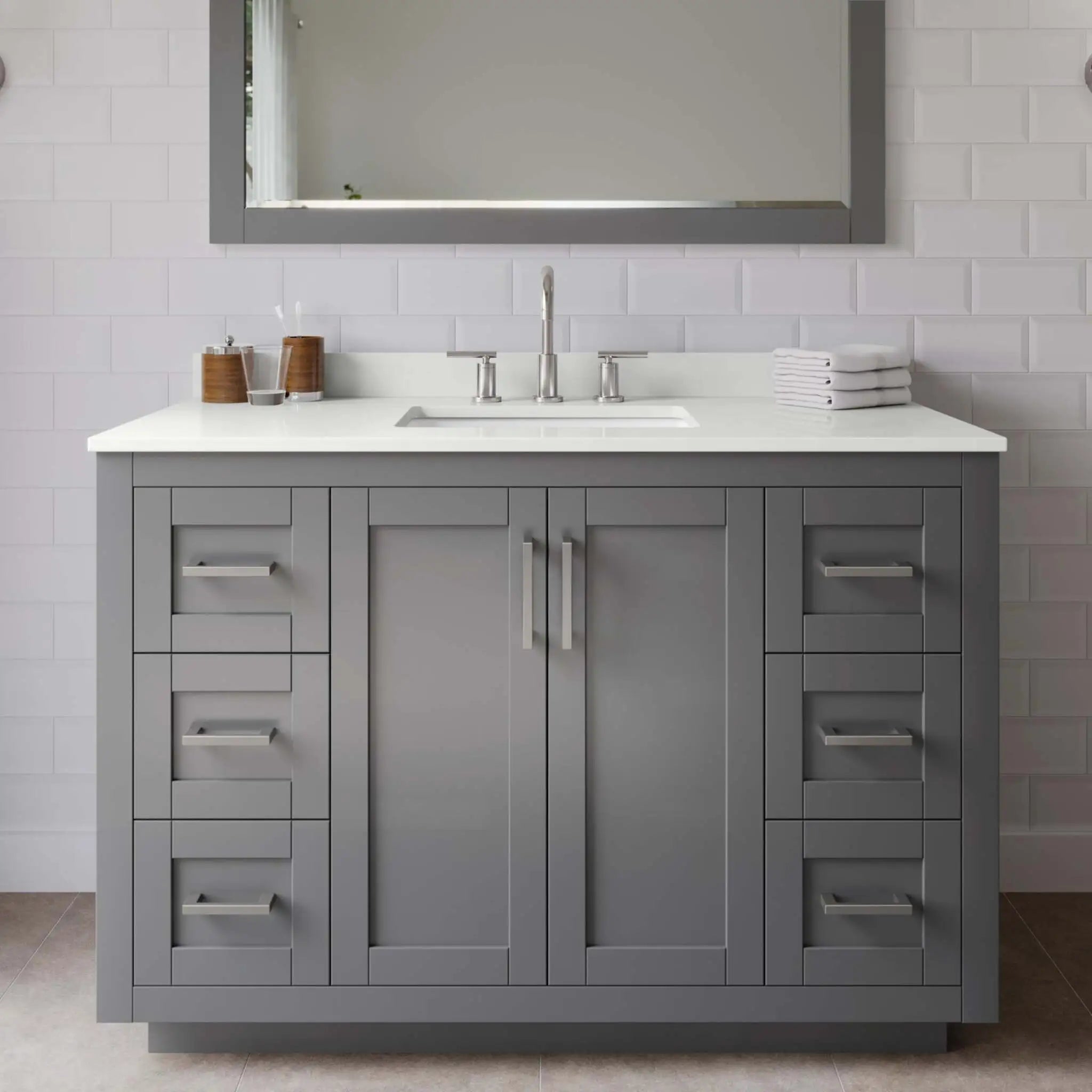 48" Miranda Single Bathroom Vanity in Dark Gray with Brushed Nickel Trim & 46" Mirror by Wyndham