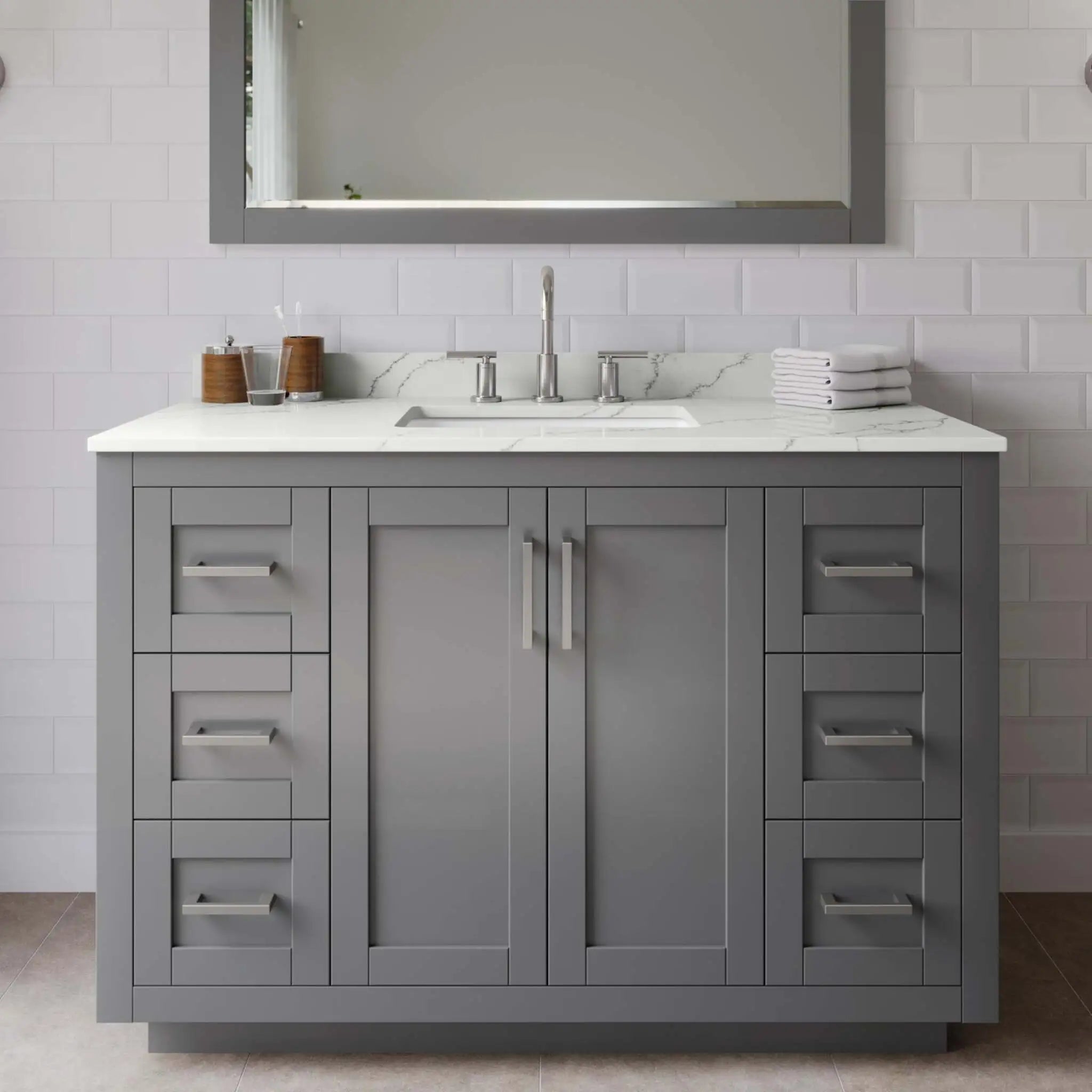 48" Miranda Single Bathroom Vanity in Dark Gray with Brushed Nickel Trim by Wyndham