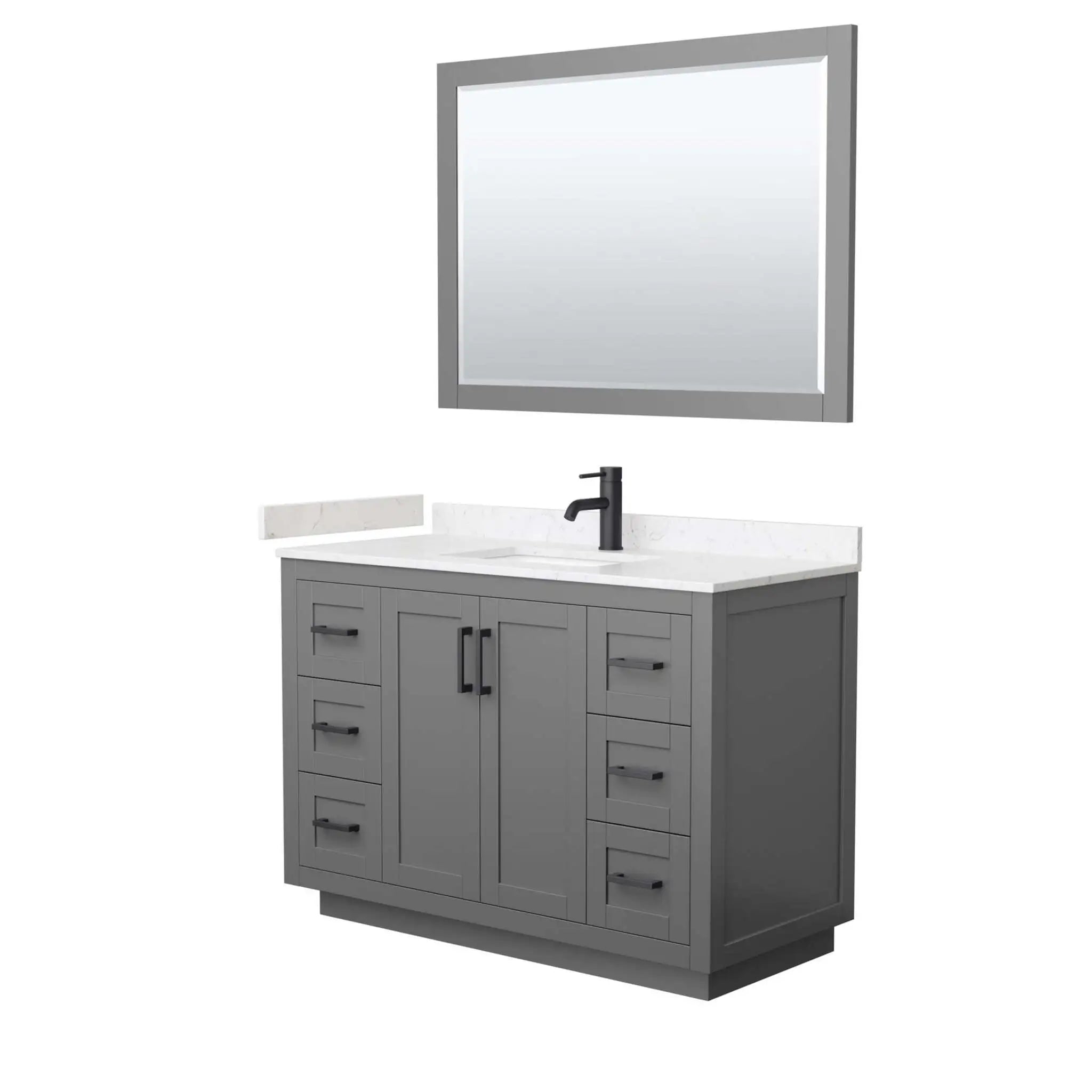 48" Miranda Single Bathroom Vanity in Dark Gray with Matte Black Trim & 46" Mirror by Wyndham