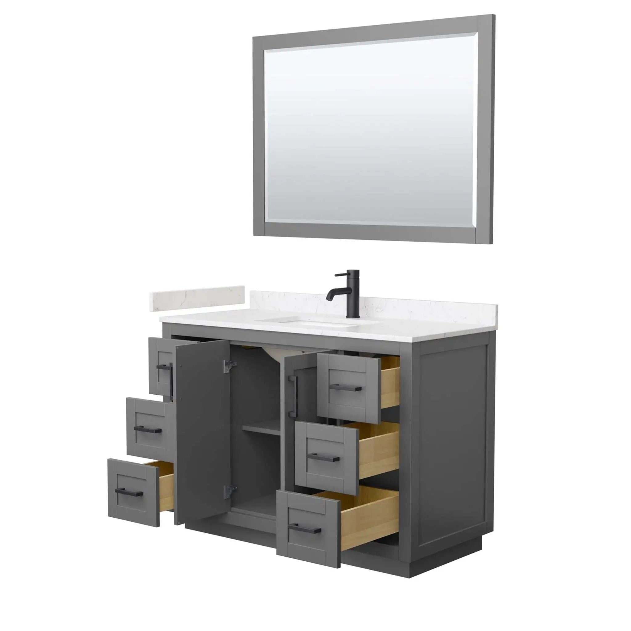 48" Miranda Single Bathroom Vanity in Dark Gray with Matte Black Trim & 46" Mirror by Wyndham