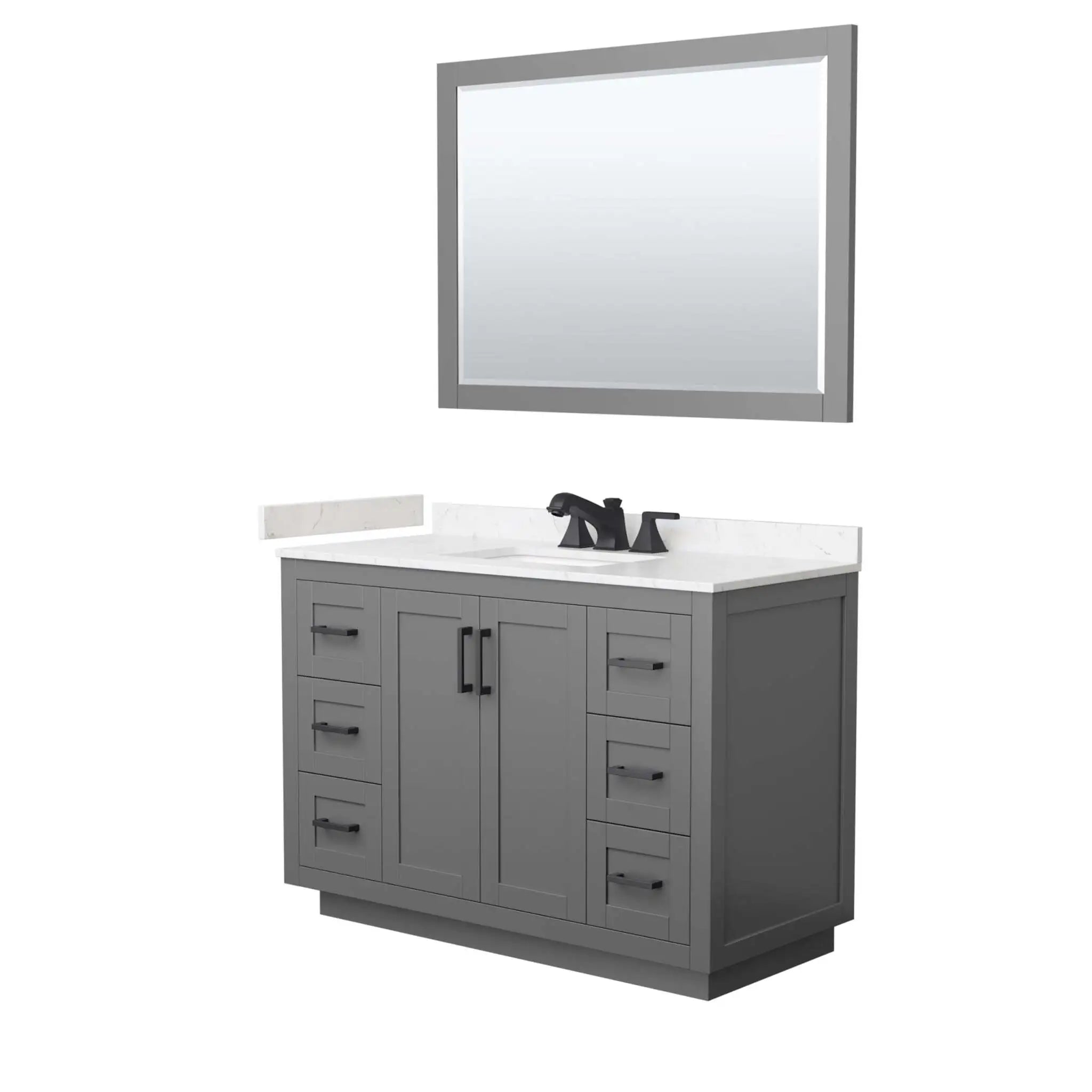 48" Miranda Single Bathroom Vanity in Dark Gray with Matte Black Trim & 46" Mirror by Wyndham