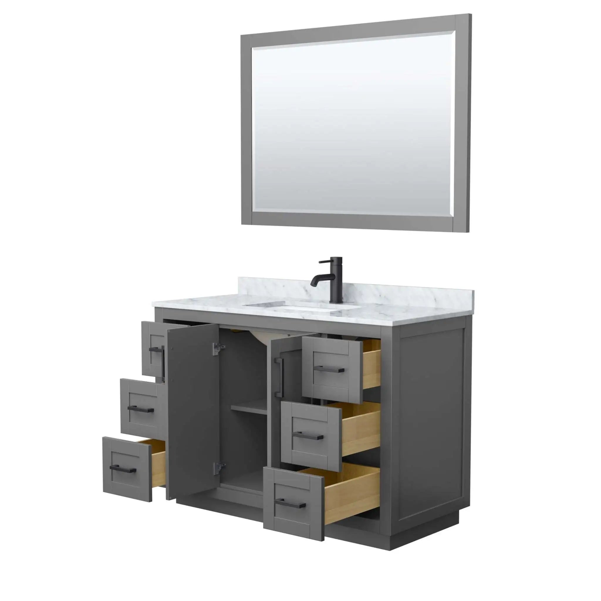 48" Miranda Single Bathroom Vanity in Dark Gray with Matte Black Trim & 46" Mirror by Wyndham