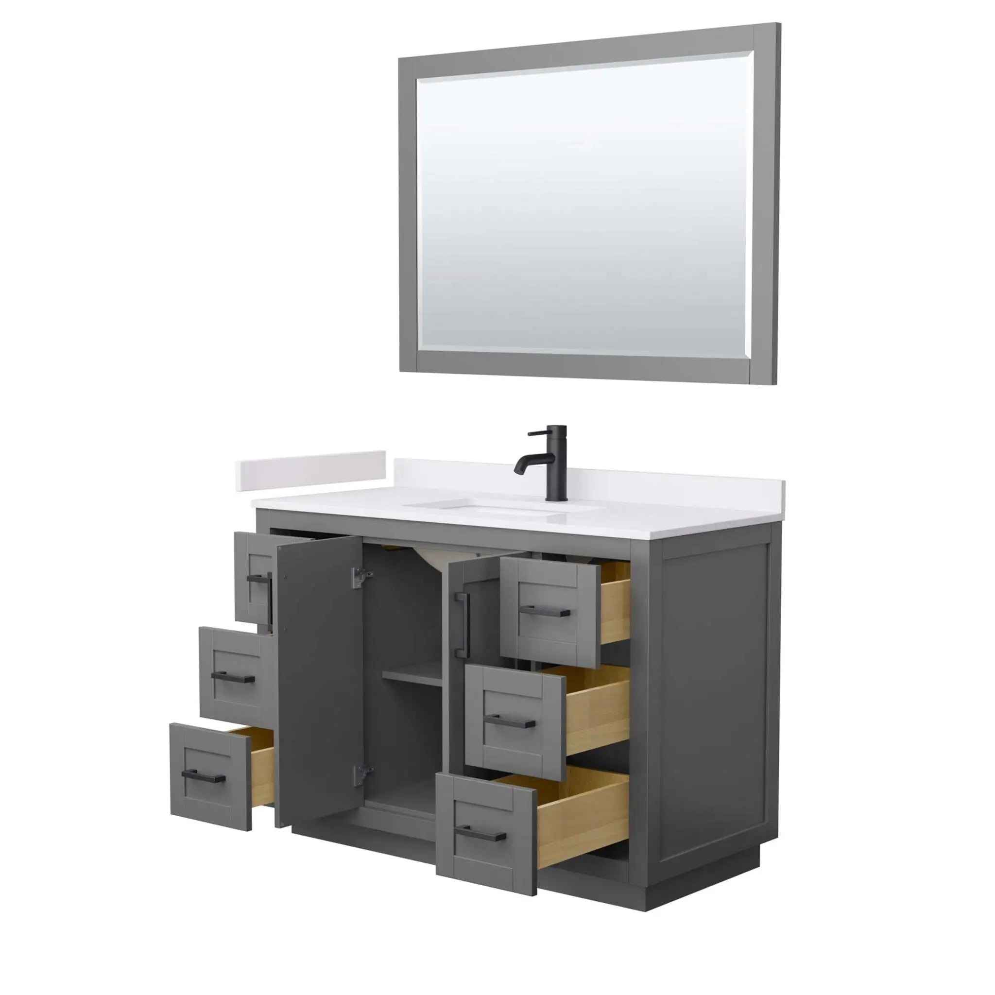 48" Miranda Single Bathroom Vanity in Dark Gray with Matte Black Trim & 46" Mirror by Wyndham