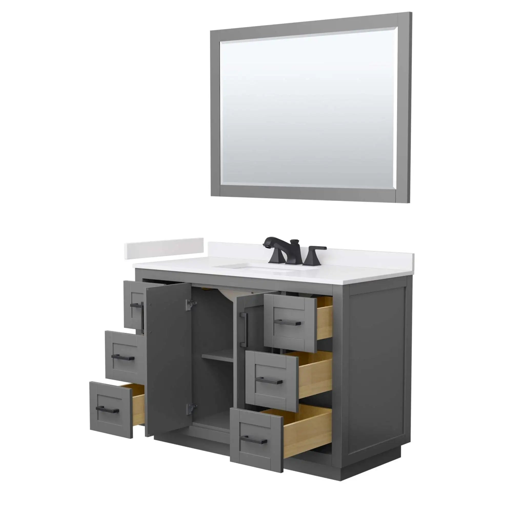 48" Miranda Single Bathroom Vanity in Dark Gray with Matte Black Trim & 46" Mirror by Wyndham
