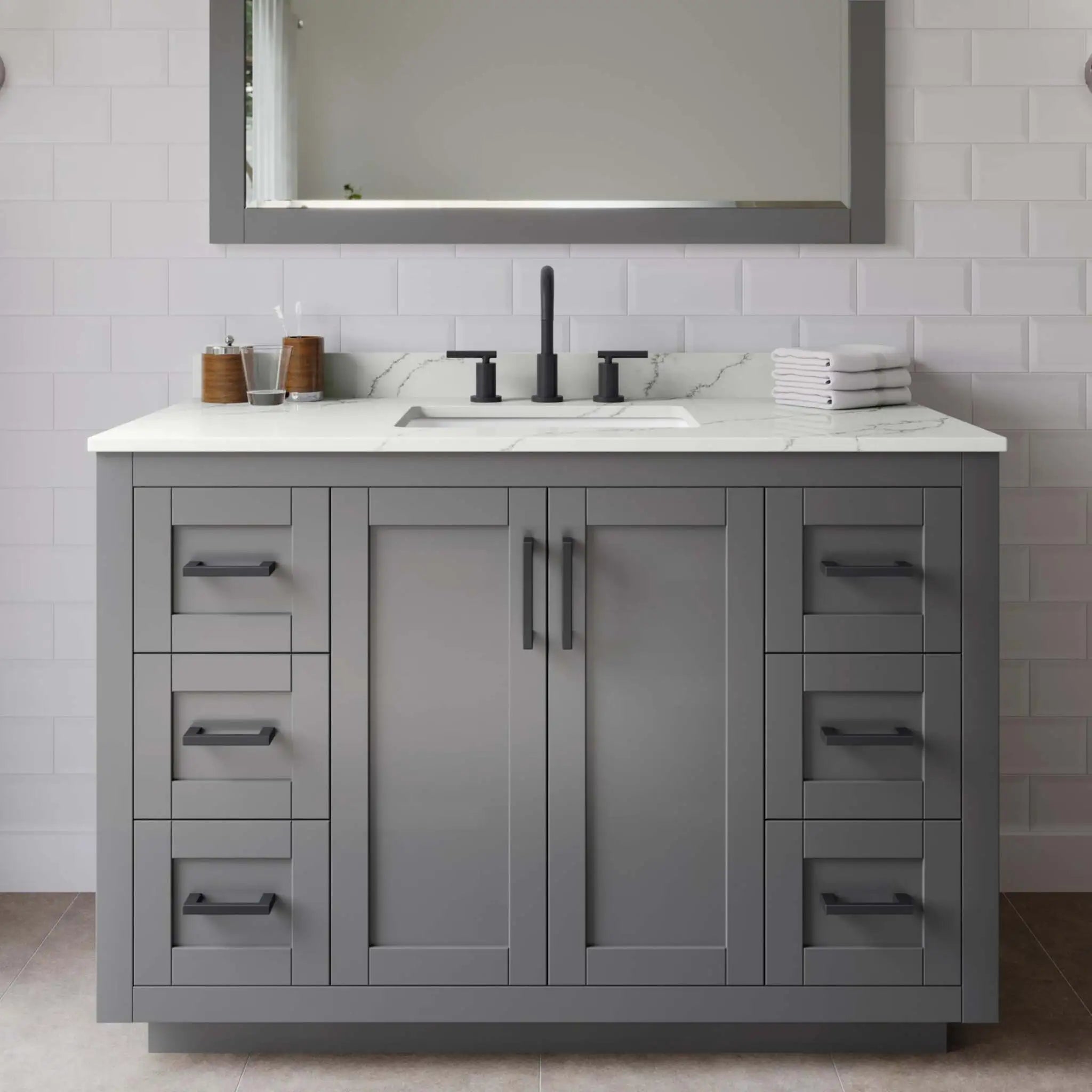 48" Miranda Single Bathroom Vanity in Dark Gray with Matte Black Trim by Wyndham