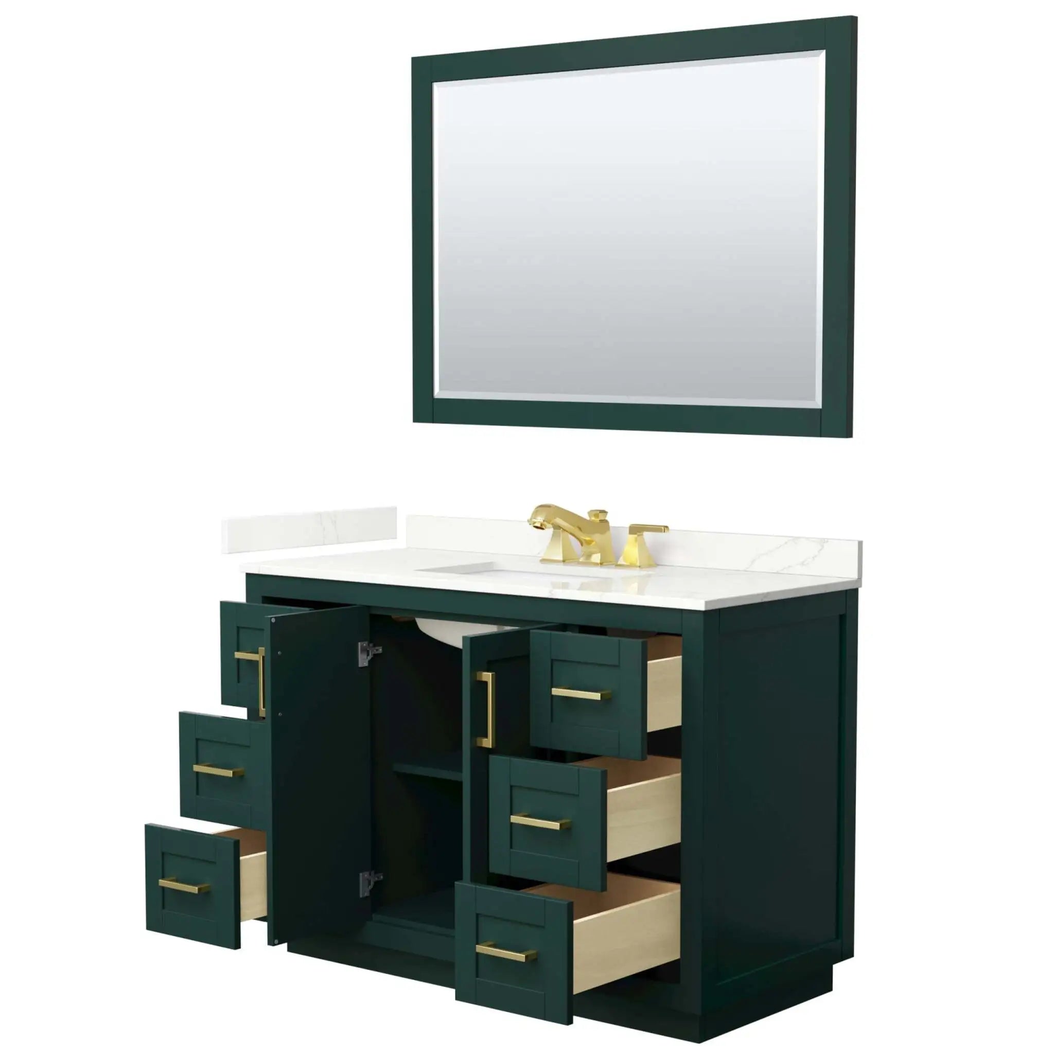 48" Miranda Single Bathroom Vanity in Green with Brushed Gold Trim & 46" Mirror by Wyndham