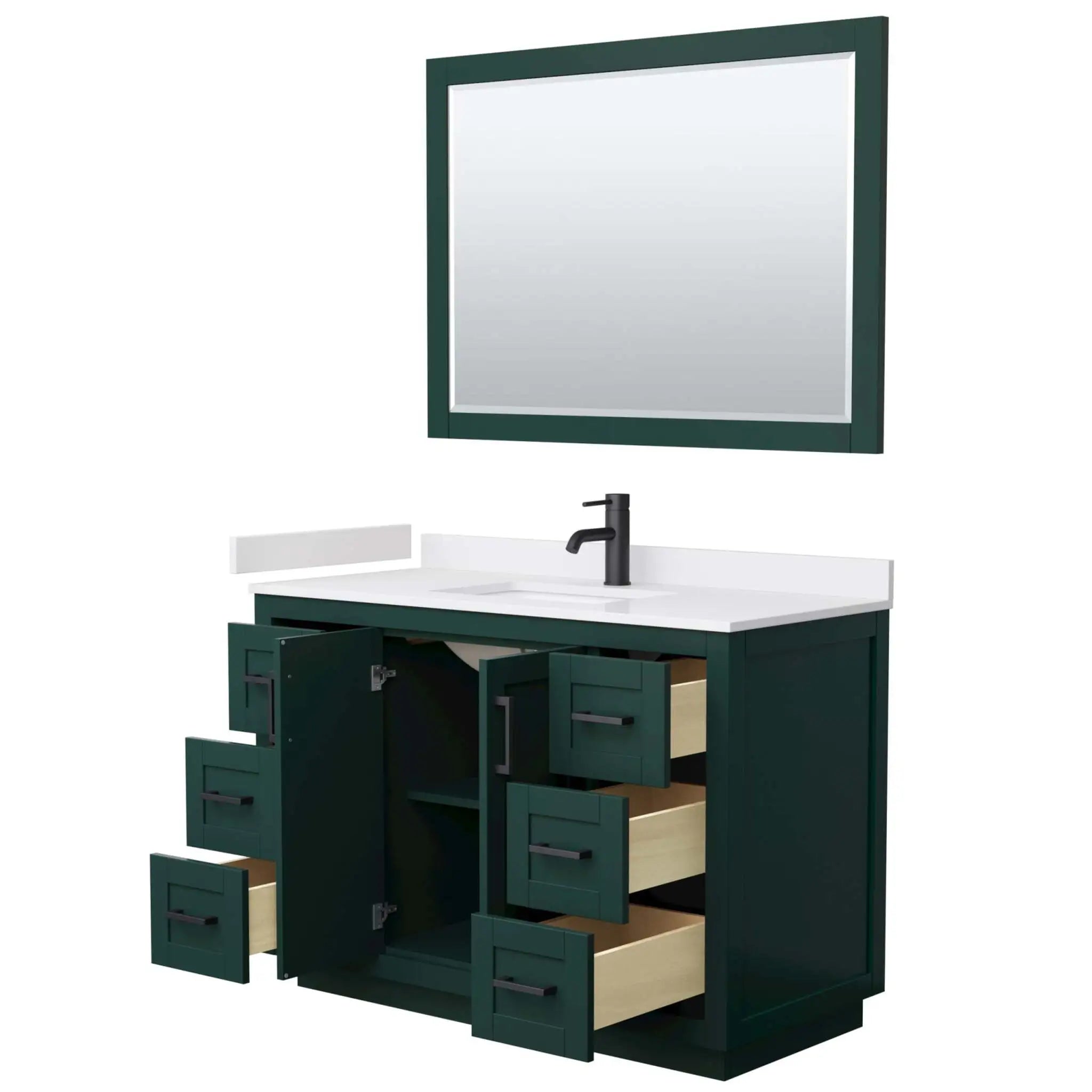 48" Miranda Single Bathroom Vanity in Green with Matte Black Trim & 46" Mirror by Wyndham