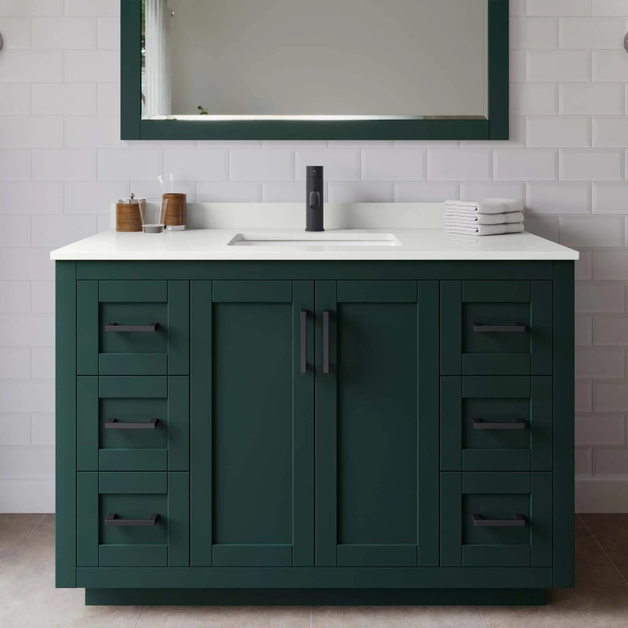 48" Miranda Single Bathroom Vanity in Green with Matte Black Trim by Wyndham