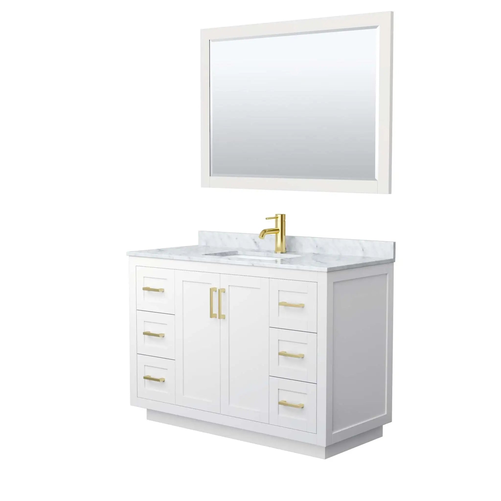 48" Miranda Single Bathroom Vanity in White with Brushed Gold Trim & 46" Mirror by Wyndham