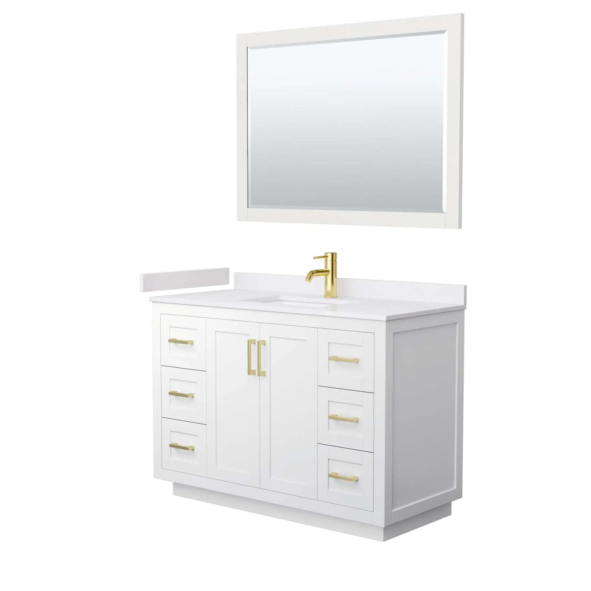 48" Miranda Single Bathroom Vanity in White with Brushed Gold Trim & 46" Mirror by Wyndham