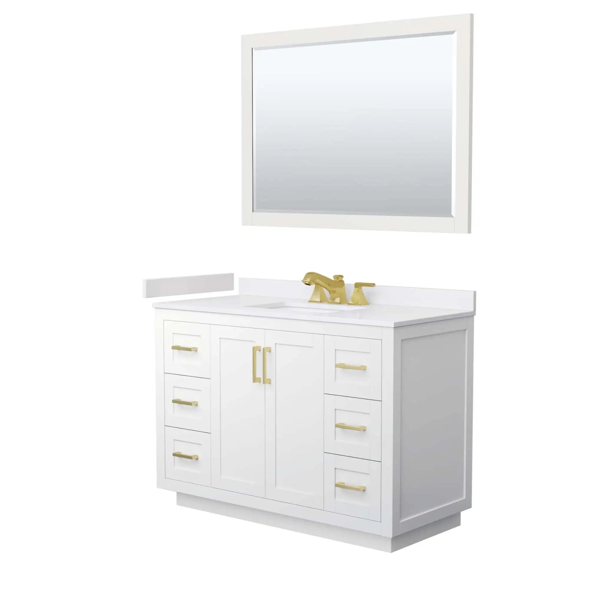 48" Miranda Single Bathroom Vanity in White with Brushed Gold Trim & 46" Mirror by Wyndham