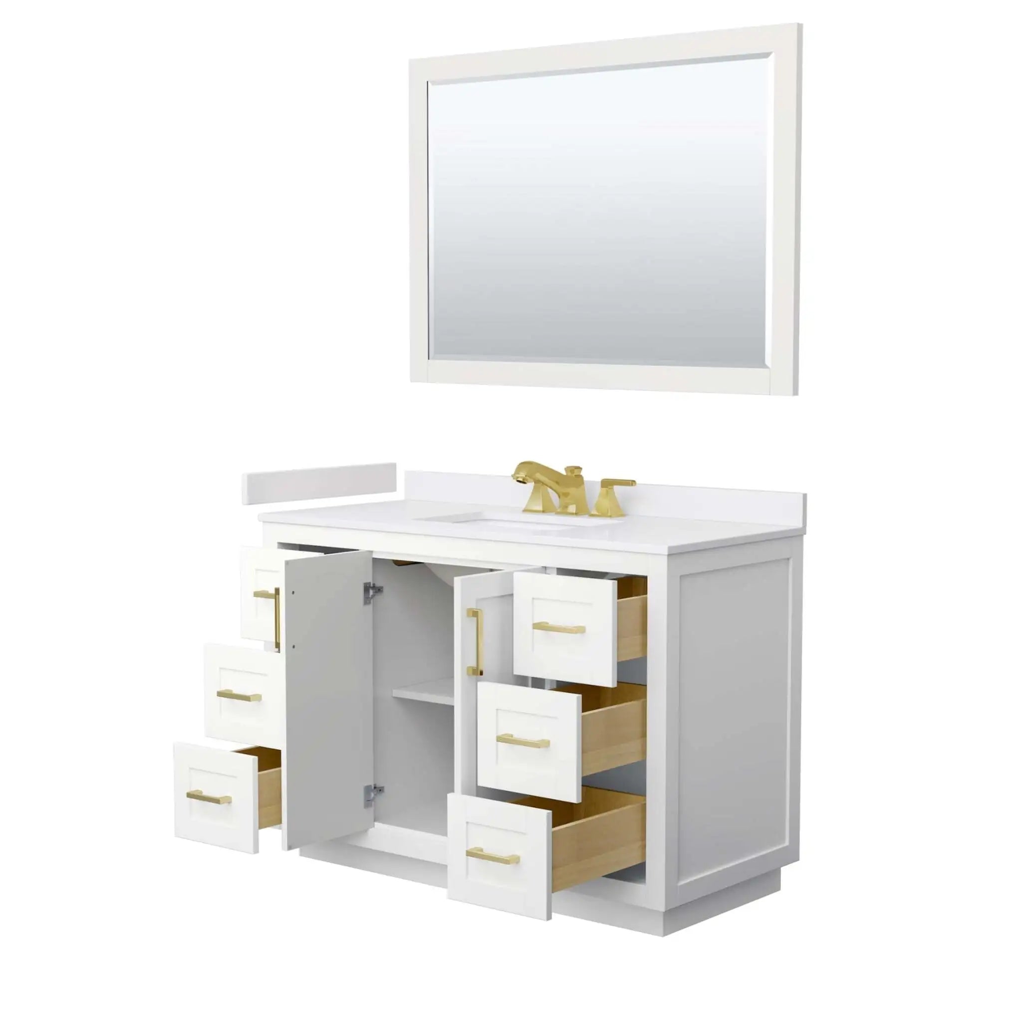 48" Miranda Single Bathroom Vanity in White with Brushed Gold Trim & 46" Mirror by Wyndham