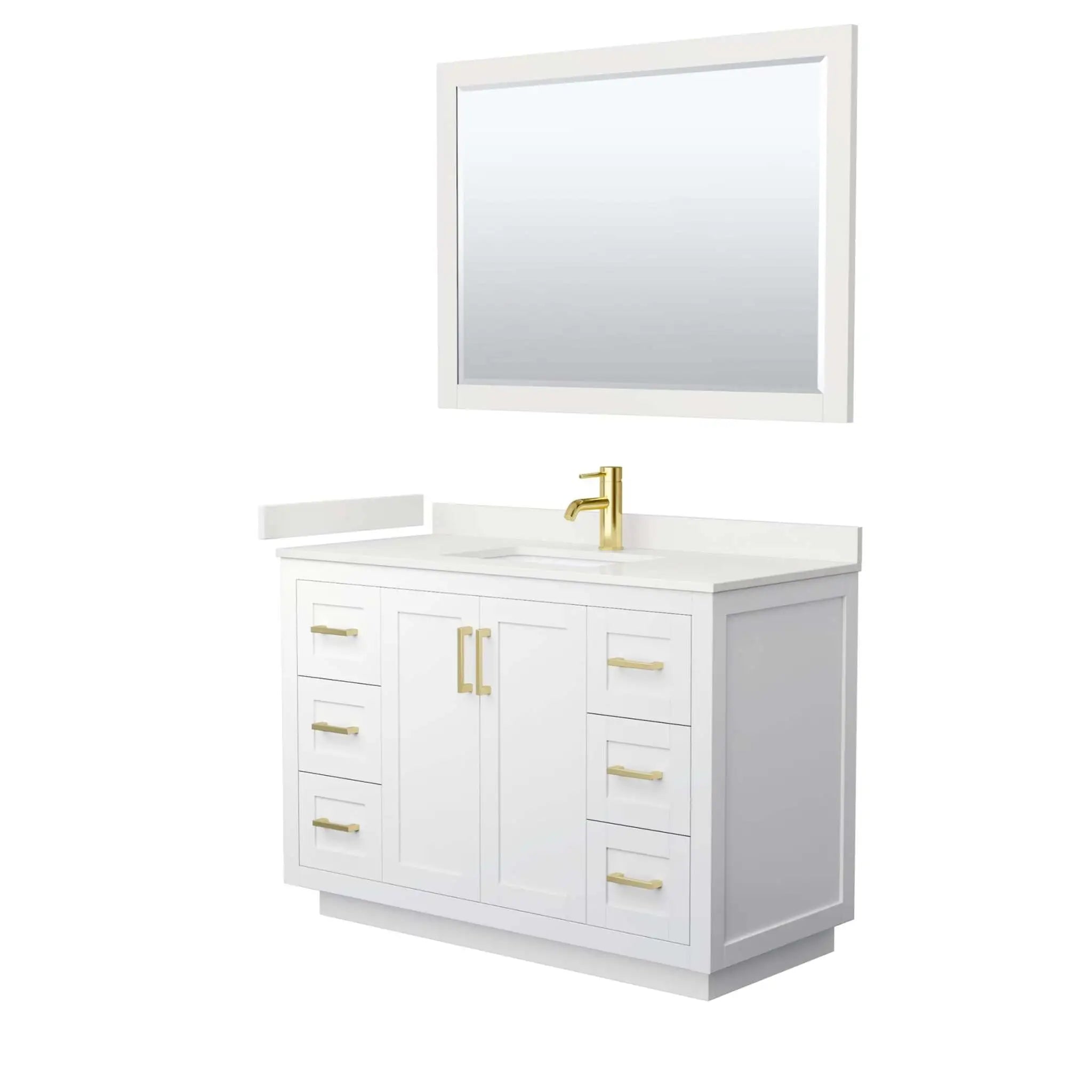 48" Miranda Single Bathroom Vanity in White with Brushed Gold Trim & 46" Mirror by Wyndham