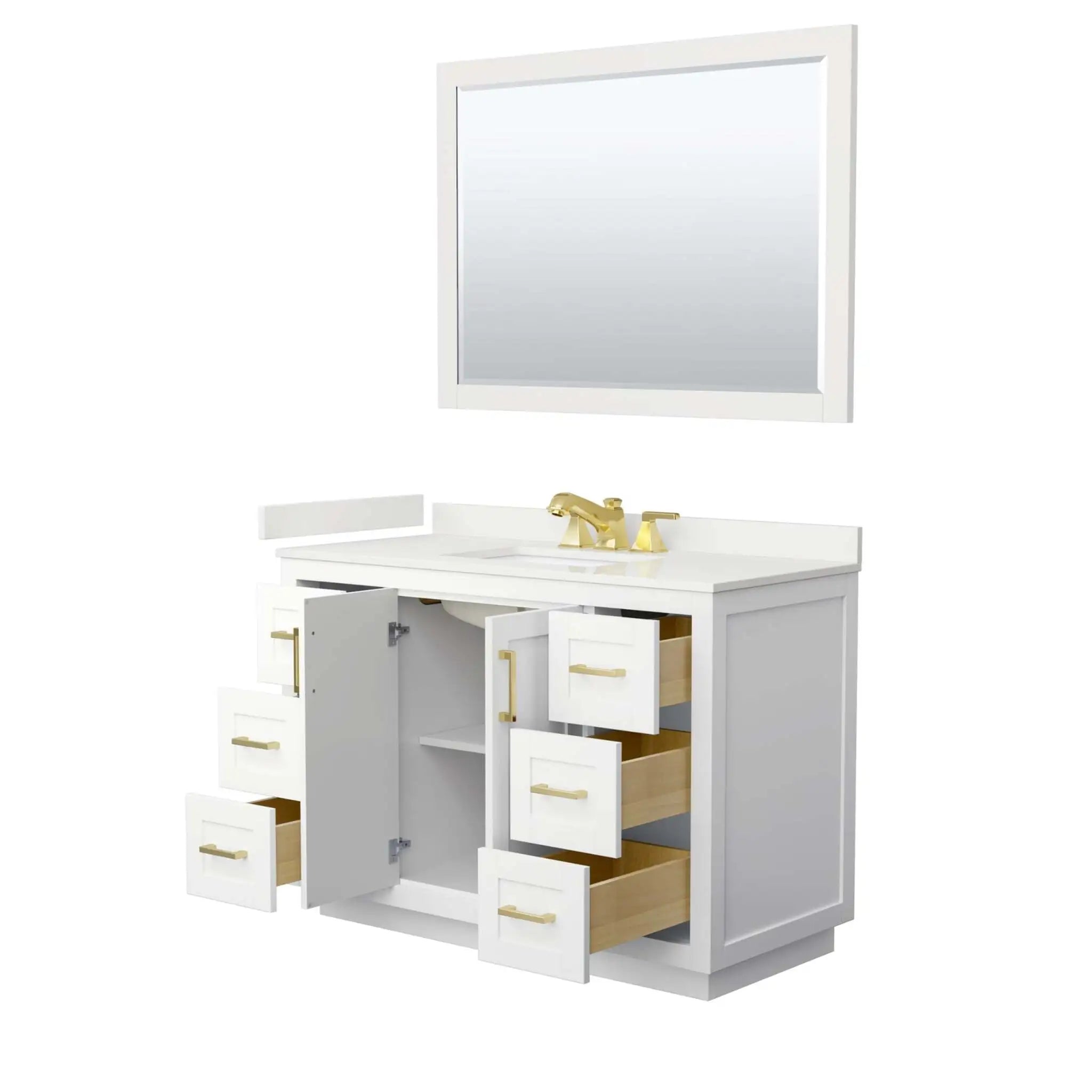 48" Miranda Single Bathroom Vanity in White with Brushed Gold Trim & 46" Mirror by Wyndham