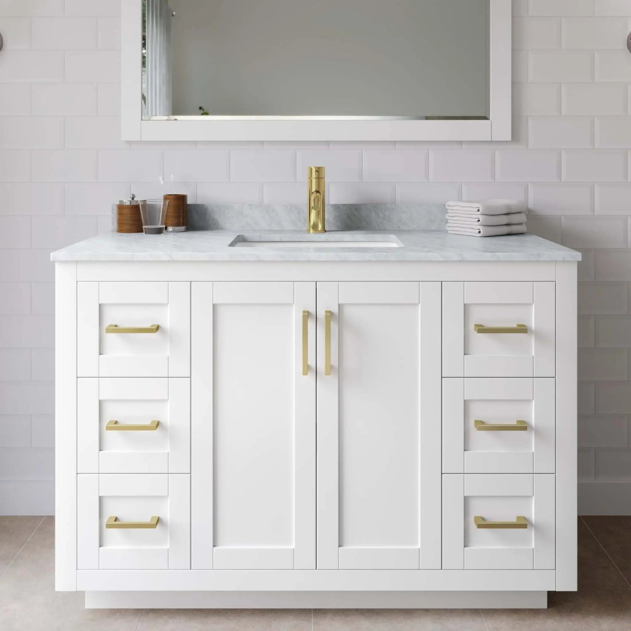 48" Miranda Single Bathroom Vanity in White with Brushed Gold Trim by Wyndham