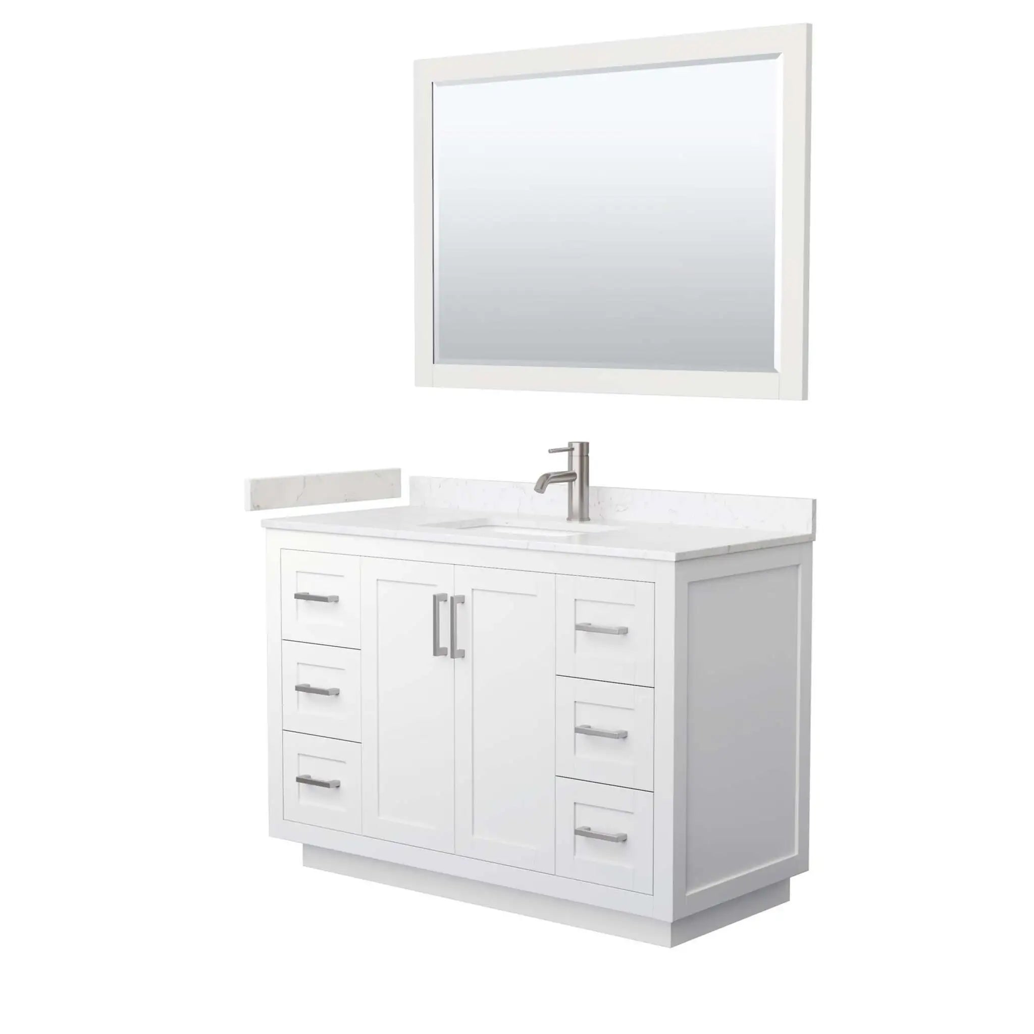 48" Miranda Single Bathroom Vanity in White with Brushed Nickel Trim & 46" Mirror by Wyndham