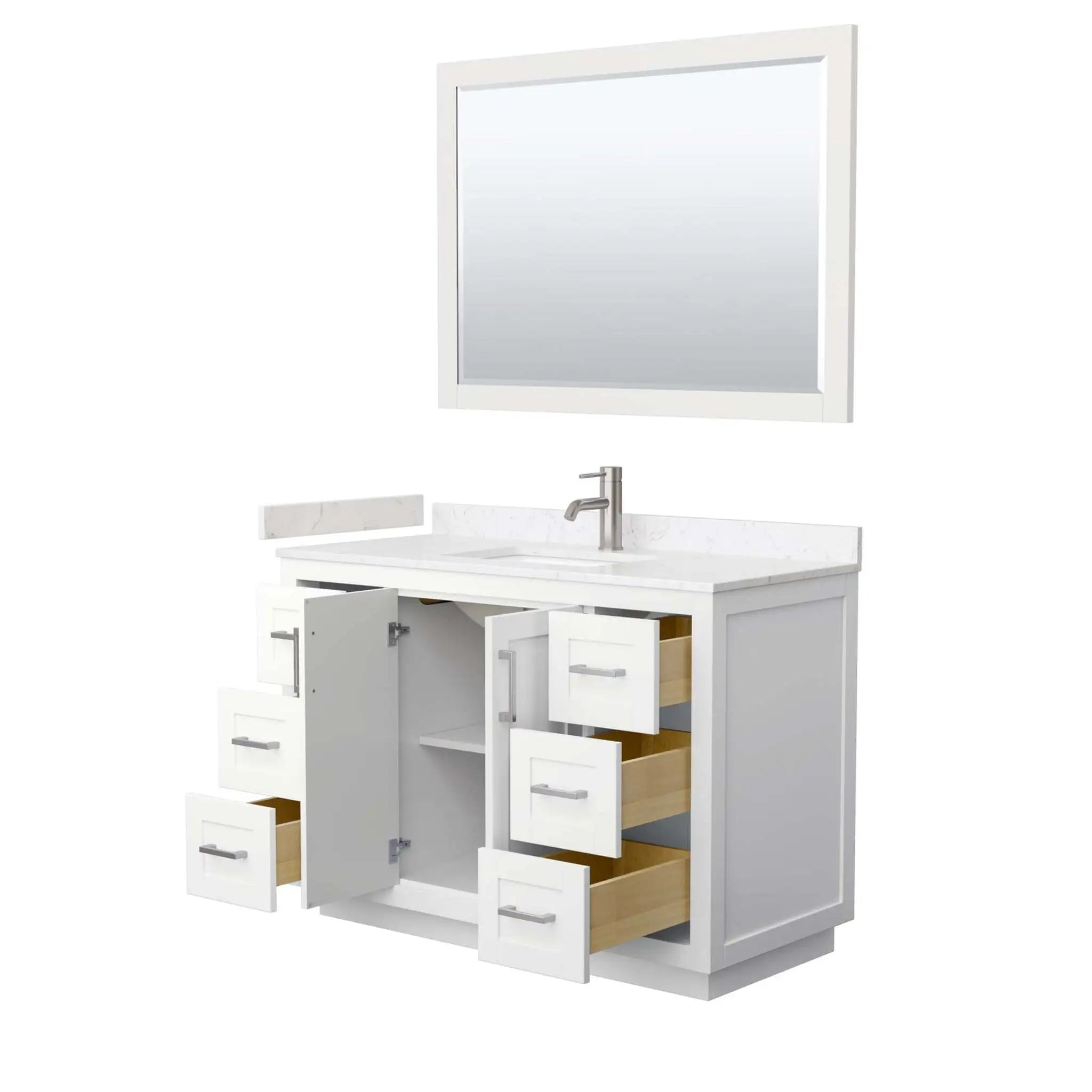 48" Miranda Single Bathroom Vanity in White with Brushed Nickel Trim & 46" Mirror by Wyndham