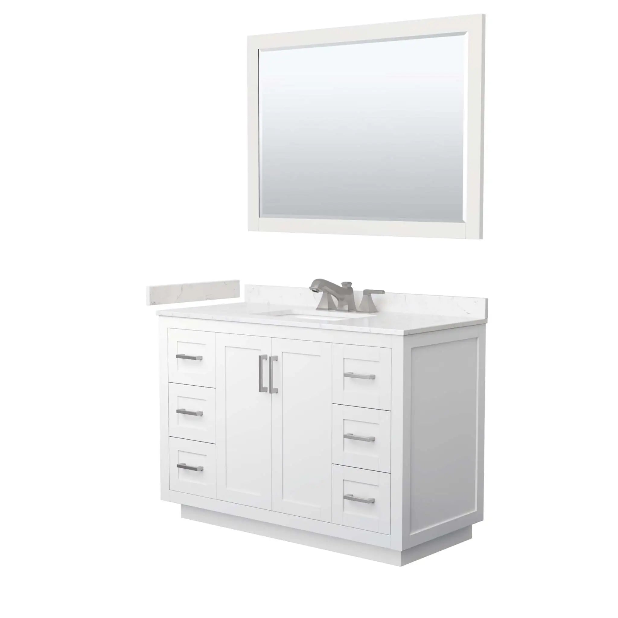 48" Miranda Single Bathroom Vanity in White with Brushed Nickel Trim & 46" Mirror by Wyndham
