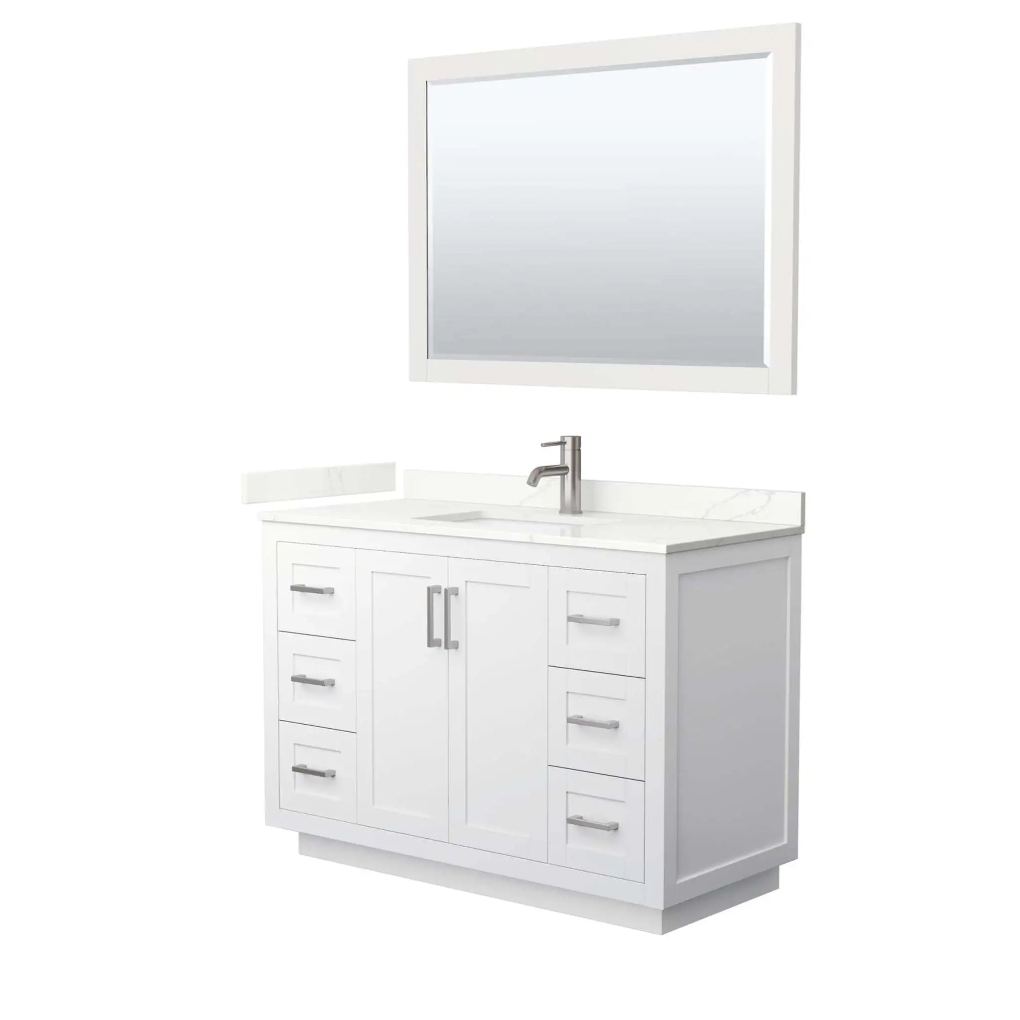 48" Miranda Single Bathroom Vanity in White with Brushed Nickel Trim & 46" Mirror by Wyndham