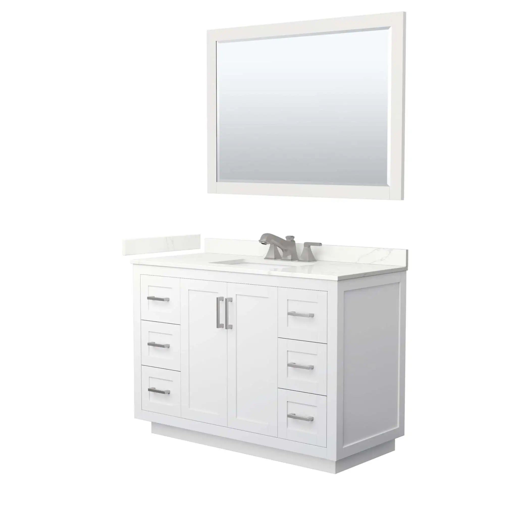 48" Miranda Single Bathroom Vanity in White with Brushed Nickel Trim & 46" Mirror by Wyndham