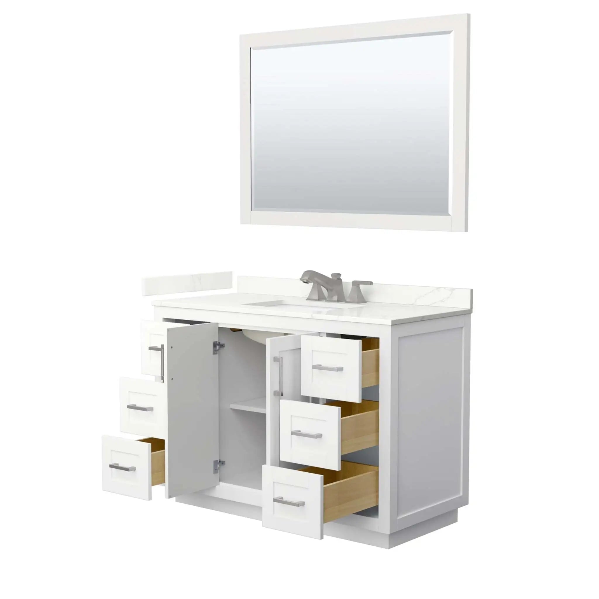 48" Miranda Single Bathroom Vanity in White with Brushed Nickel Trim & 46" Mirror by Wyndham