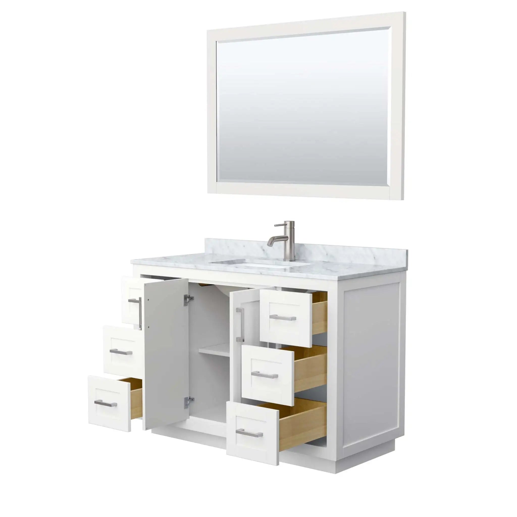 48" Miranda Single Bathroom Vanity in White with Brushed Nickel Trim & 46" Mirror by Wyndham