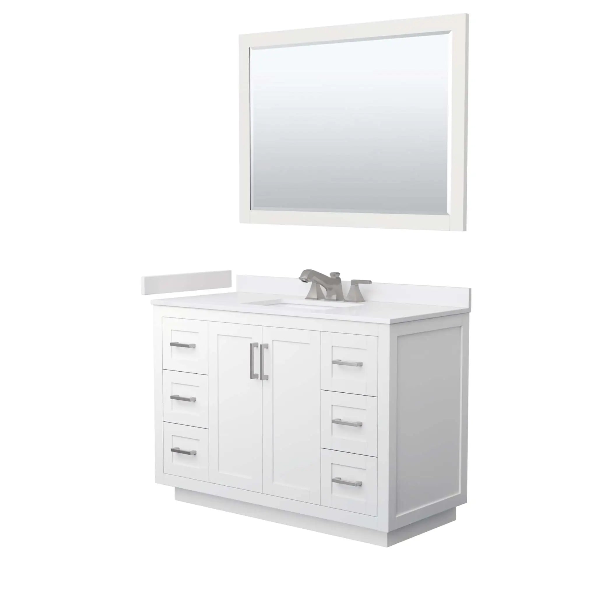 48" Miranda Single Bathroom Vanity in White with Brushed Nickel Trim & 46" Mirror by Wyndham