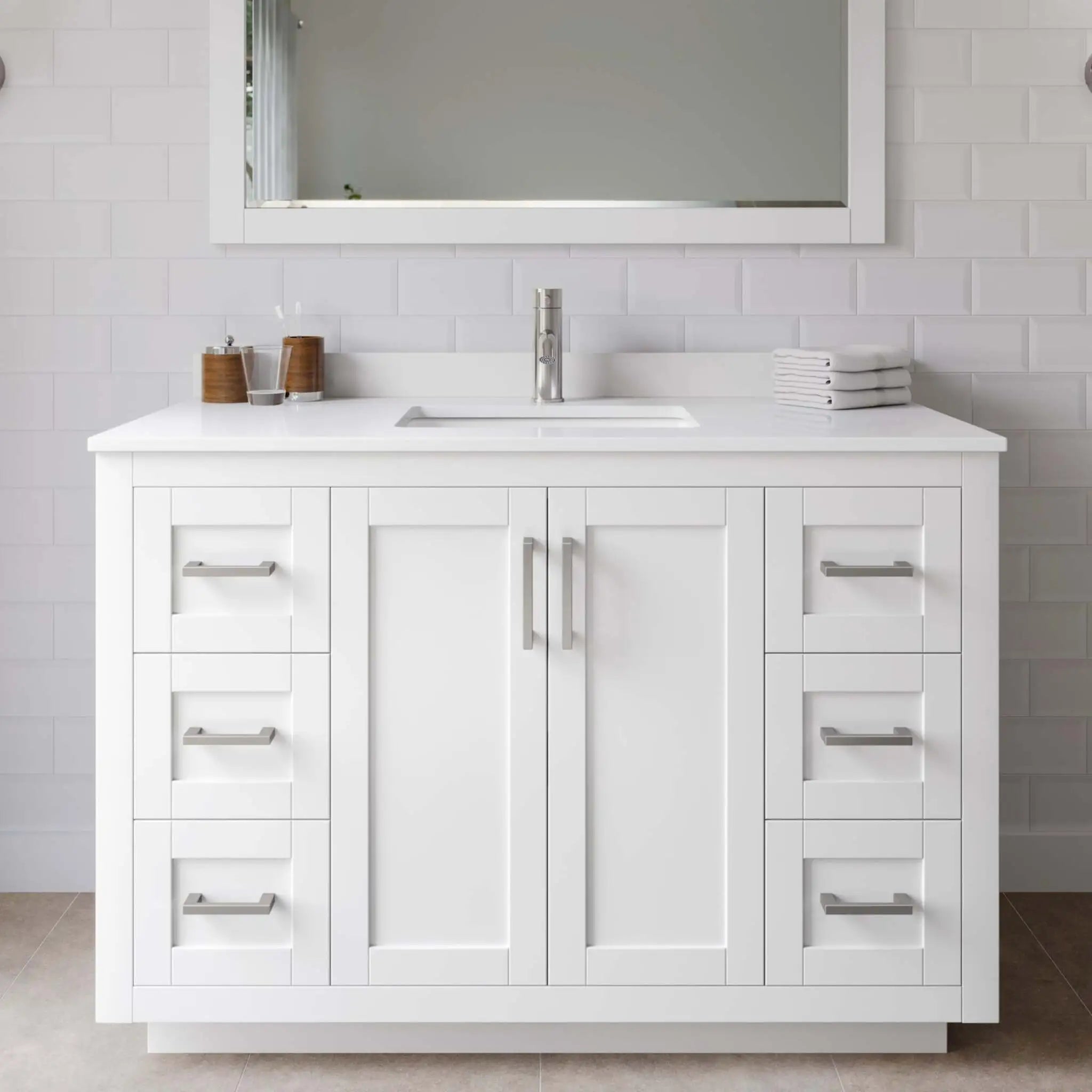48" Miranda Single Bathroom Vanity in White with Brushed Nickel Trim by Wyndham