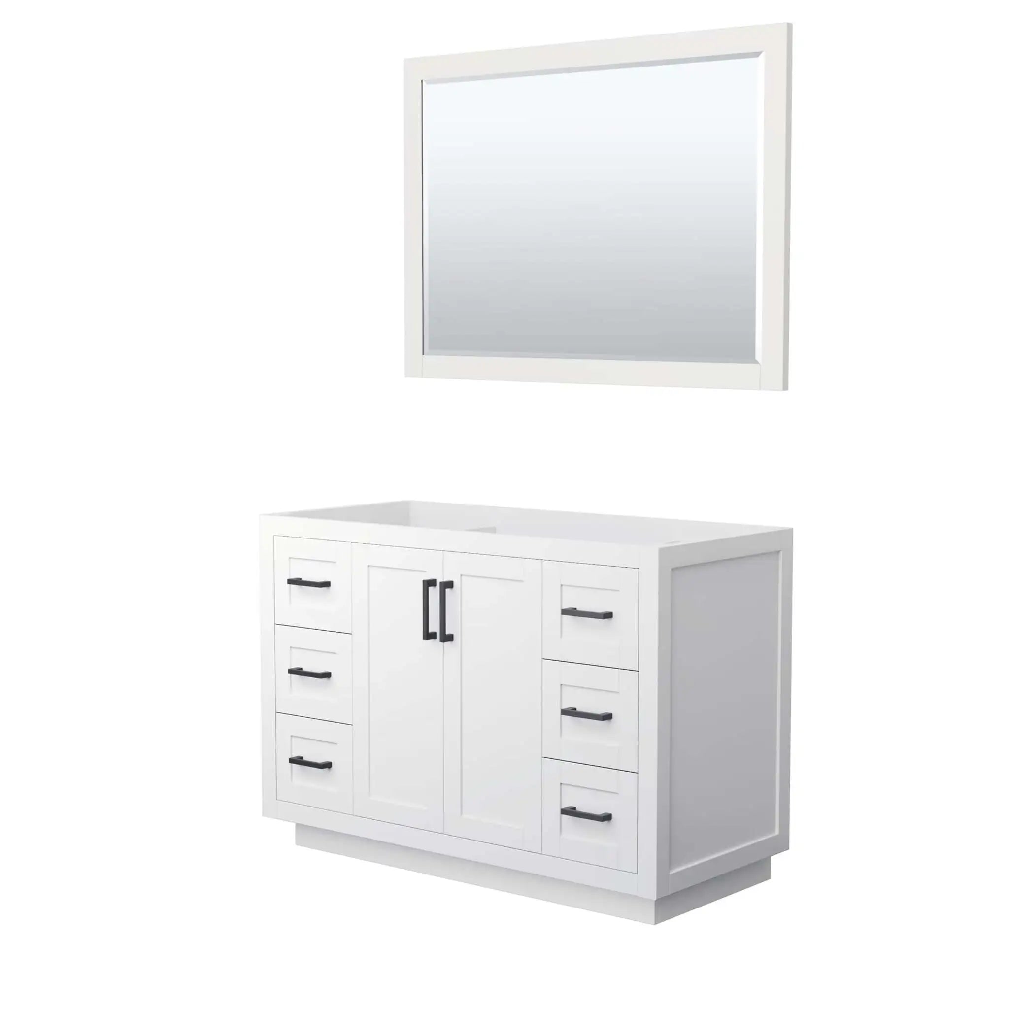 48" Miranda Single Bathroom Vanity in White with Matte Black Trim & 46" Mirror by Wyndham