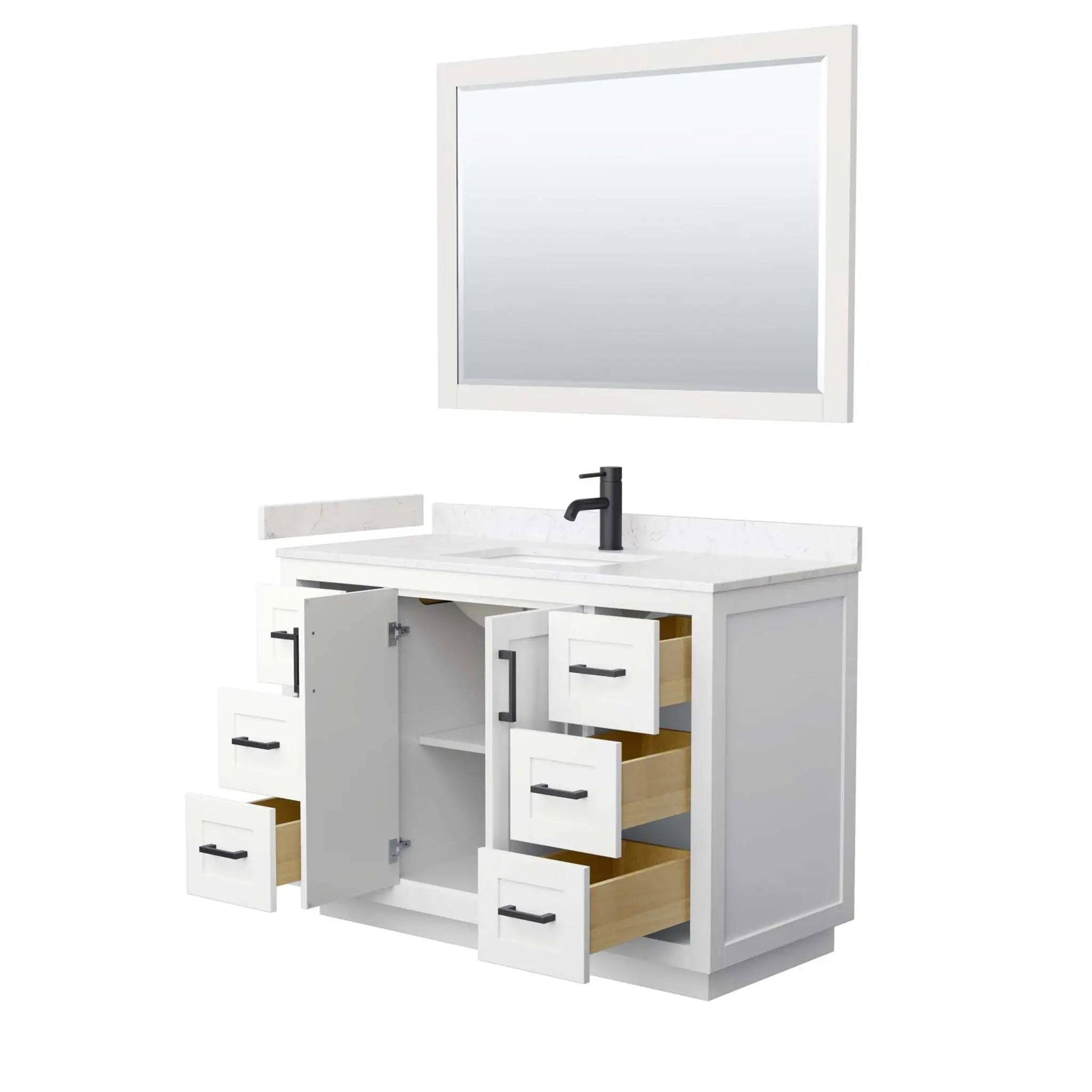 48" Miranda Single Bathroom Vanity in White with Matte Black Trim & 46" Mirror by Wyndham