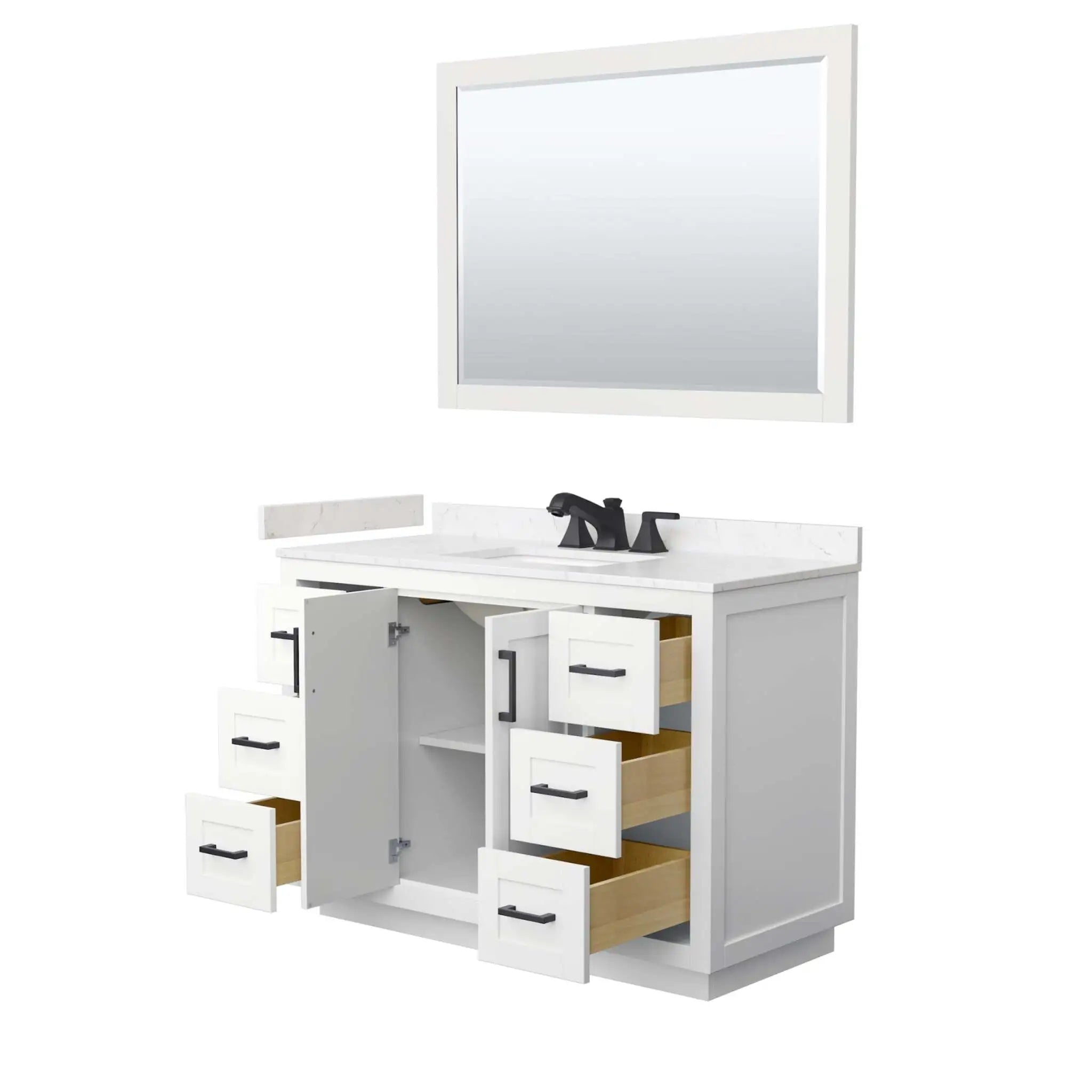 48" Miranda Single Bathroom Vanity in White with Matte Black Trim & 46" Mirror by Wyndham